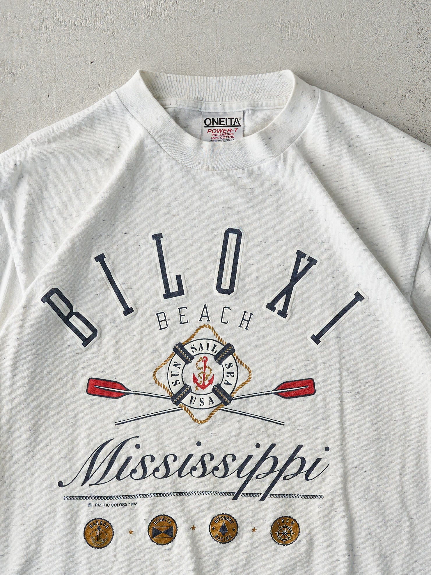 Vintage 92' Heather Grey Biloxi Beach Mississippi Single Stitch Tee (S)