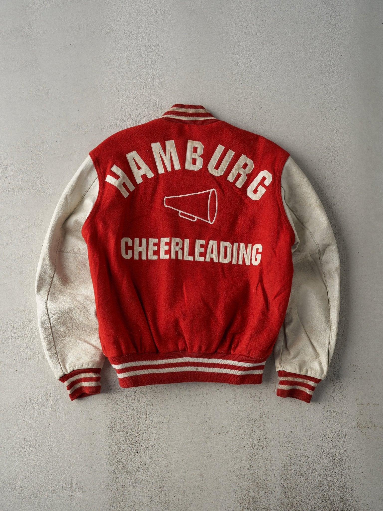 Vintage Y2K Red and White Hamburg Cheerleading Letterman Jacket (S/M)