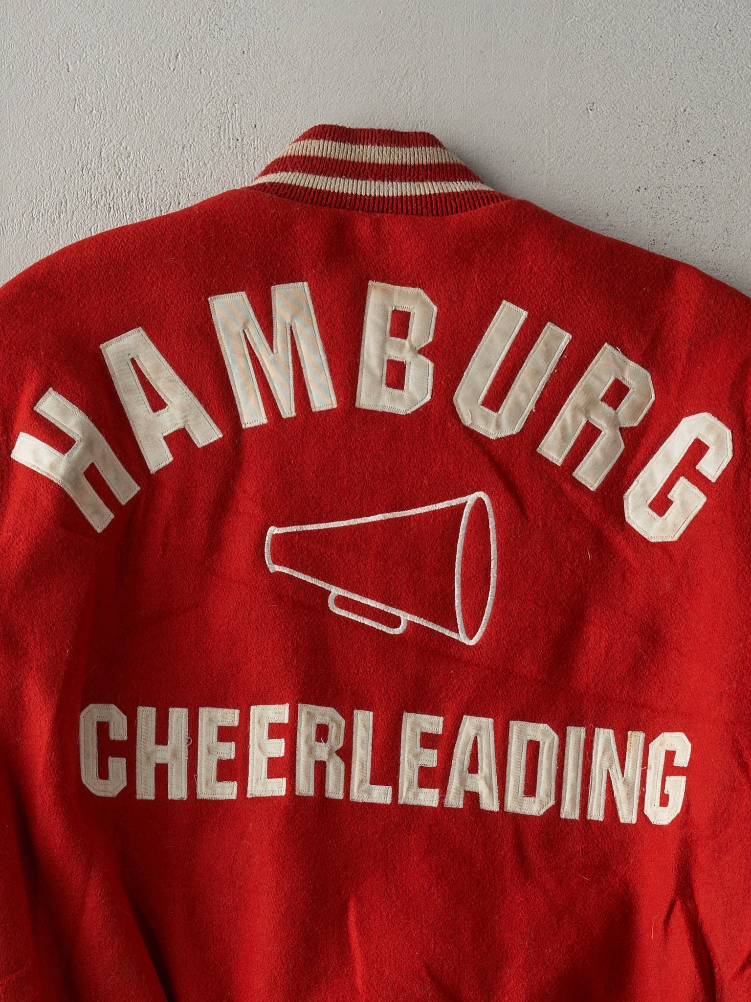 Vintage Y2K Red and White Hamburg Cheerleading Letterman Jacket (S/M)