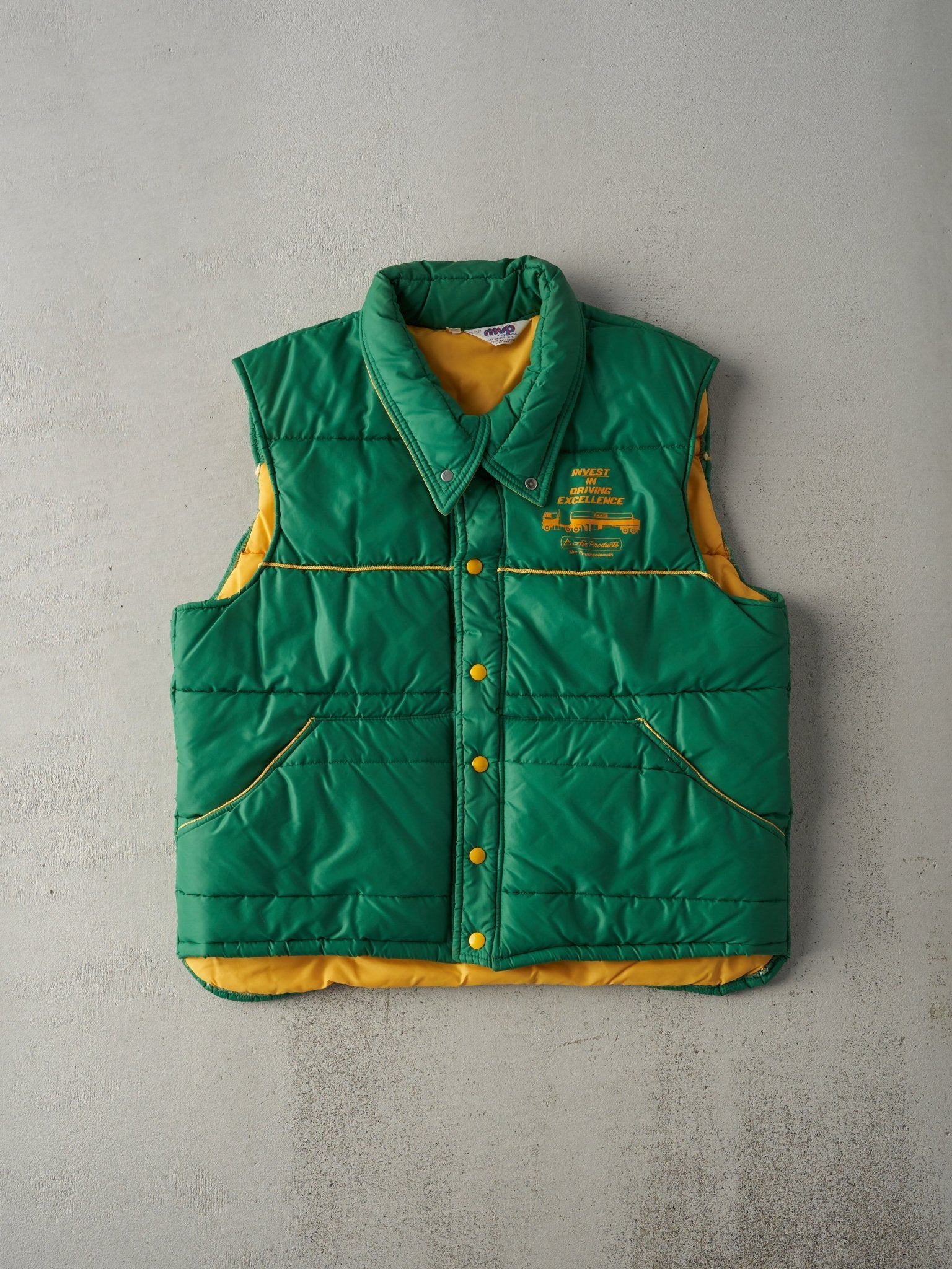 Vintage 70s Green Invest in Driving Excellence Puffer Vest (M)