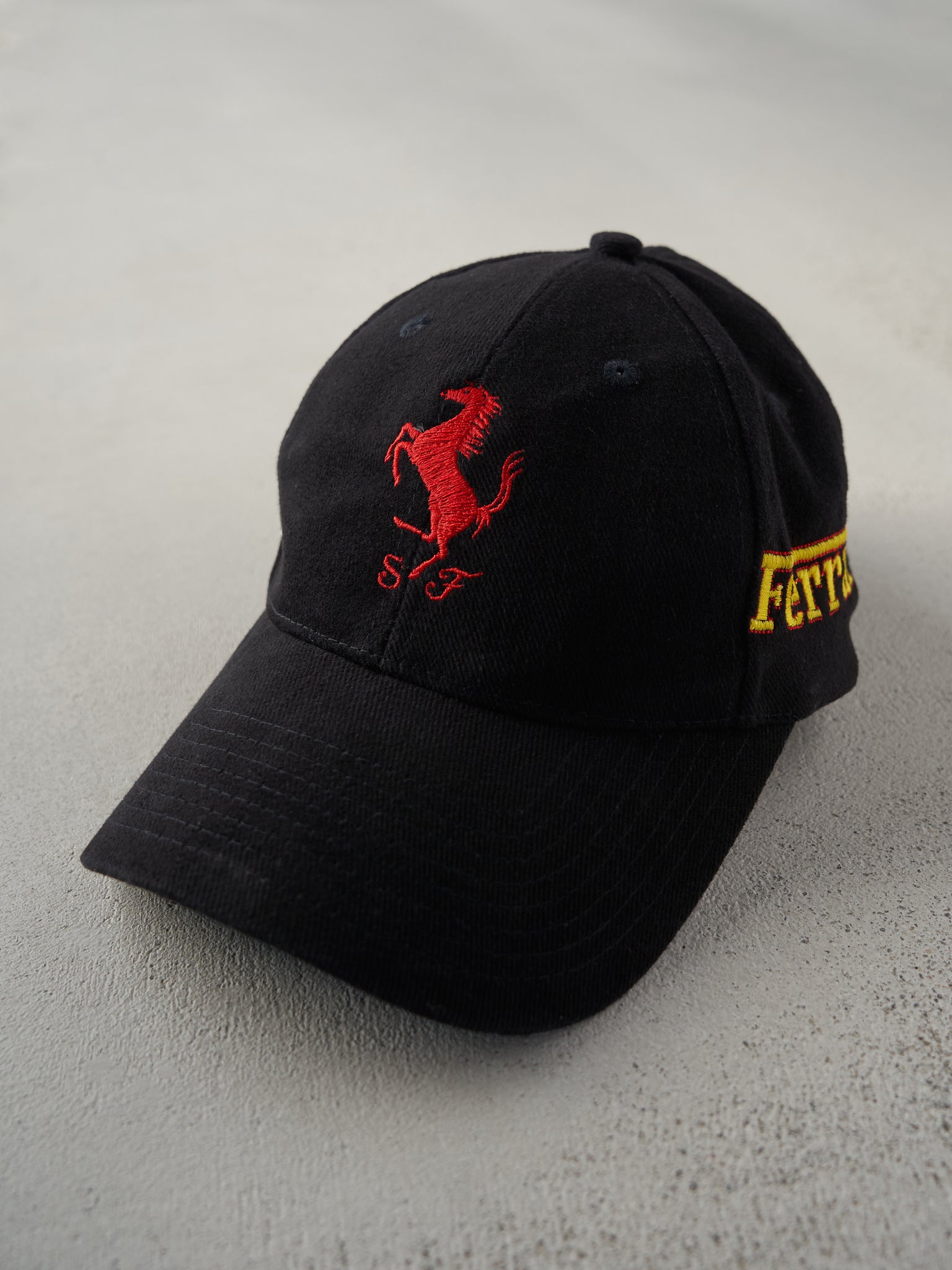 Vintage Y2K Black Ferrari Embroidered Velcro Back Hat