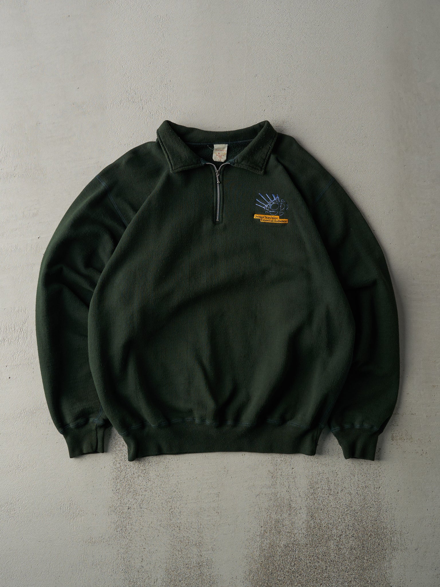 Vintage 90s Forest Green Embroidered Logo Quarter Zip Crewneck (L)