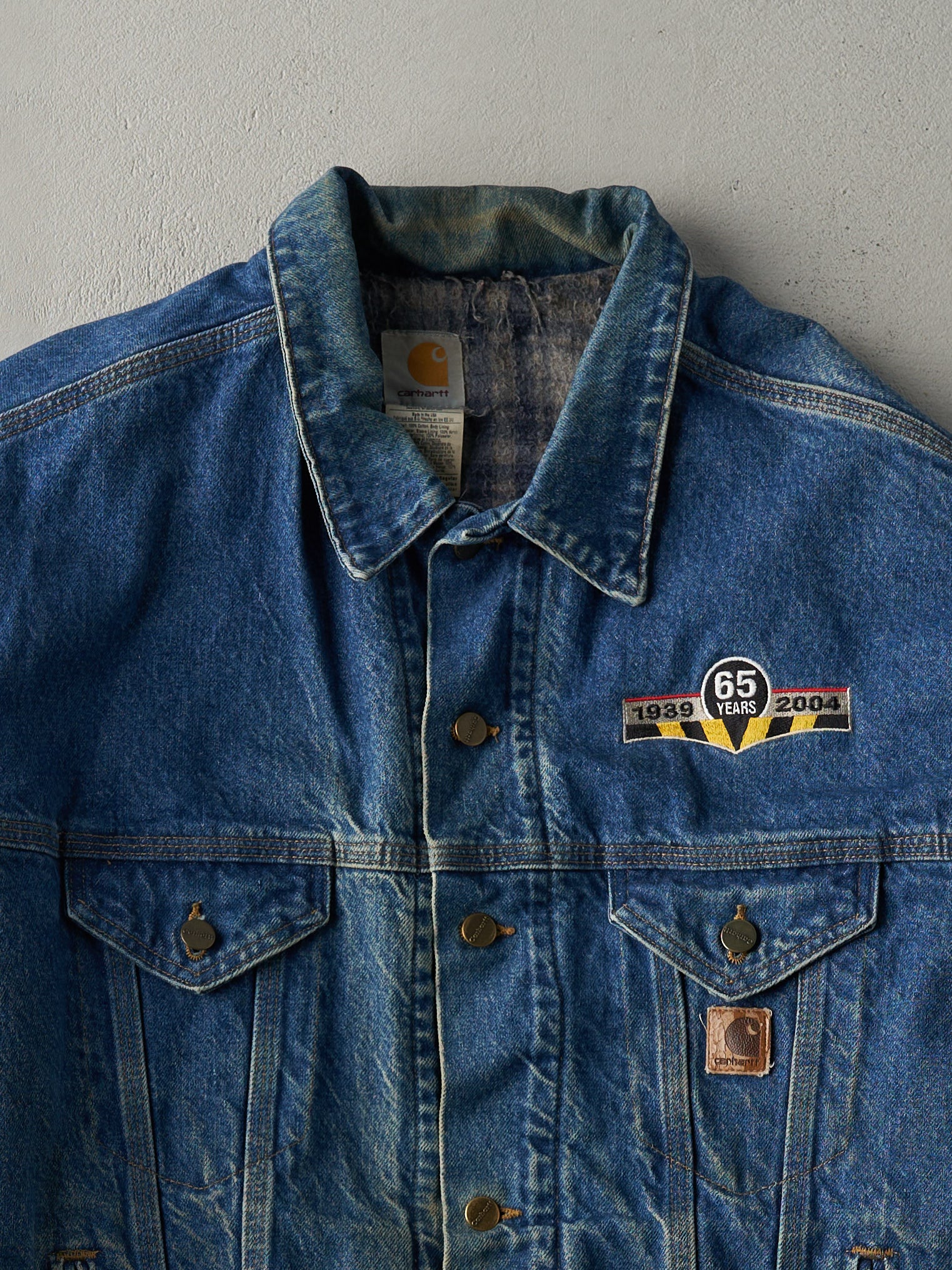 Vintage 04' Dark Wash Embroidered Carhartt Blanket Lined Denim Jacket (L/XL)