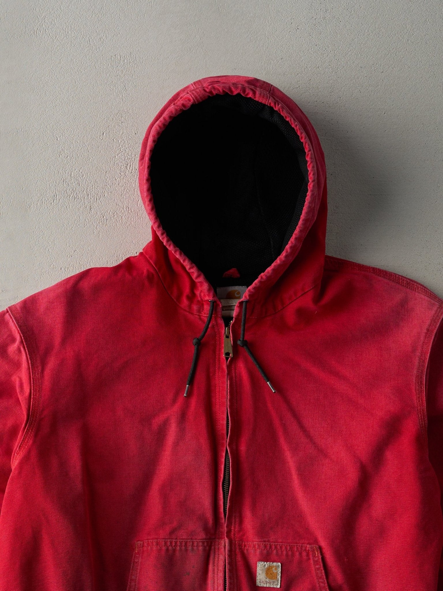 Vintage Y2K Faded Red Carhartt Hooded Workwear Jacket (L/XL)