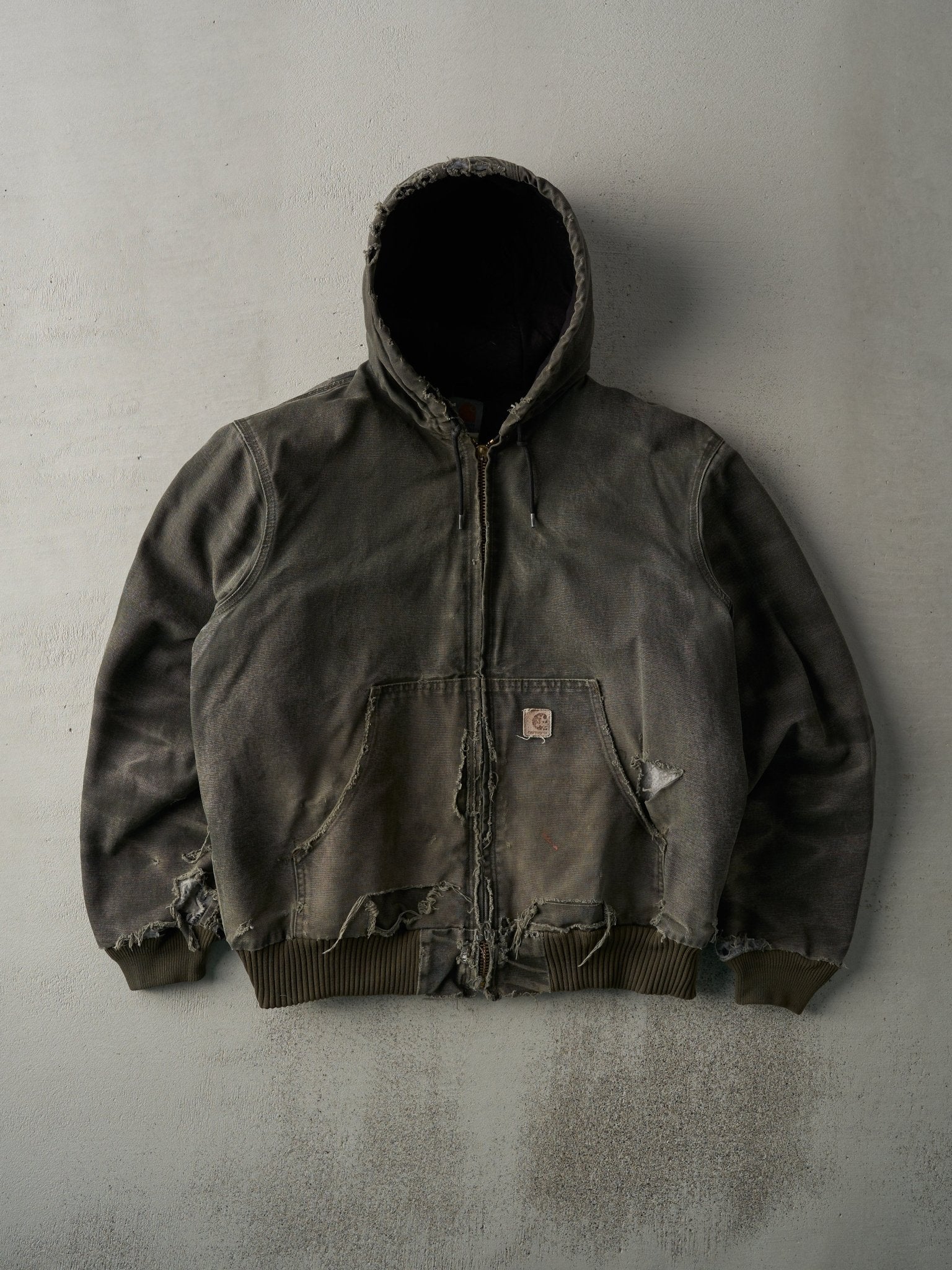 Vintage 90s Olive Green Carhartt Hooded Workwear Jacket (L)