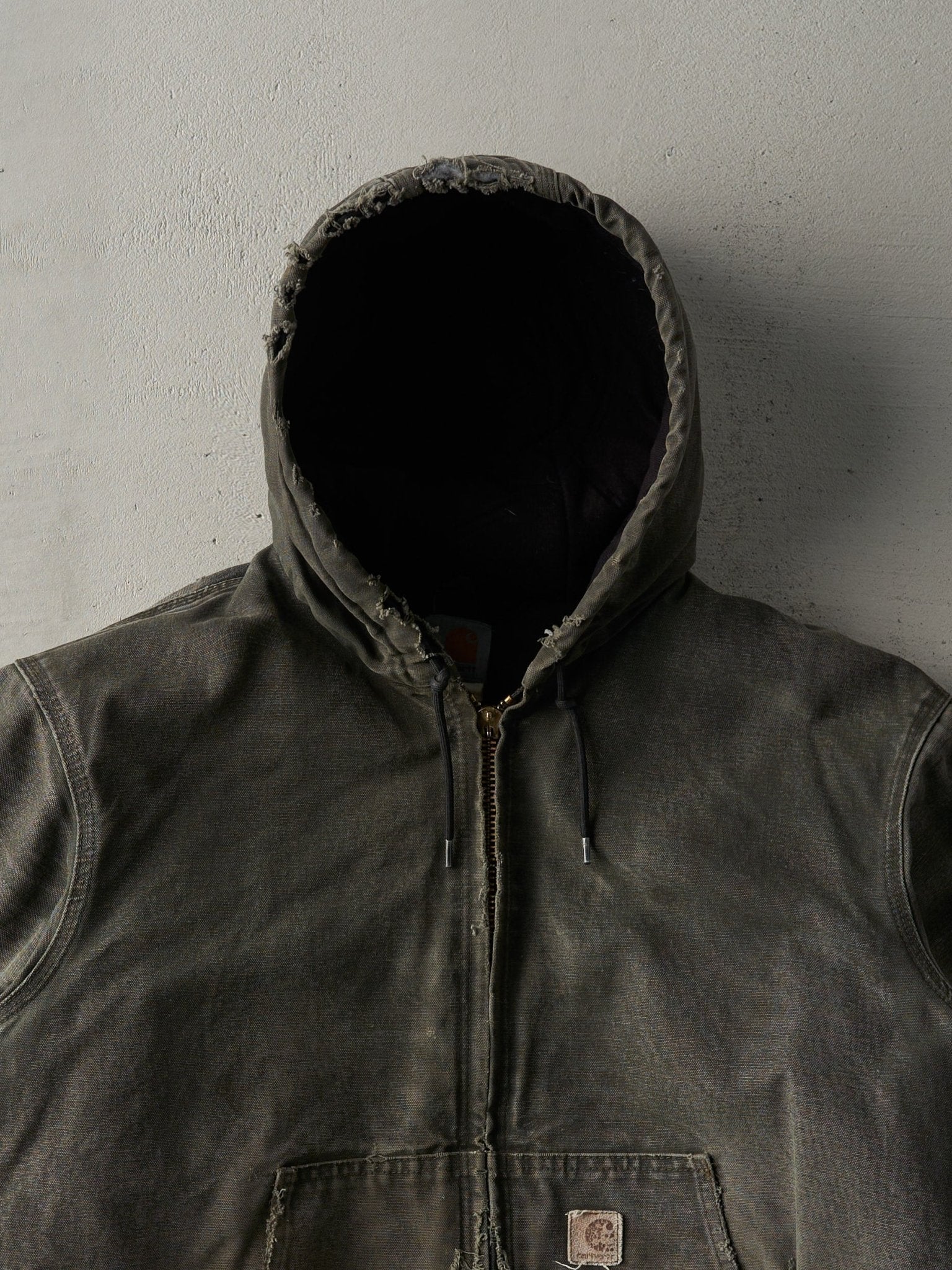 Vintage 90s Olive Green Carhartt Hooded Workwear Jacket (L)
