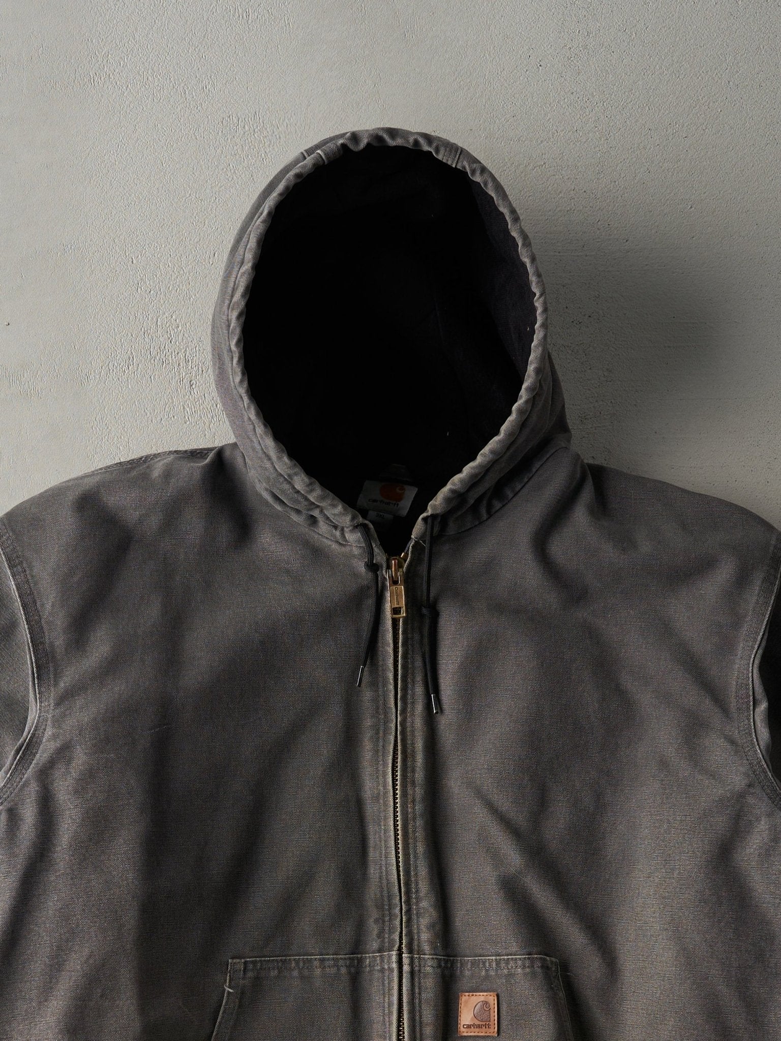 Vintage Y2K Grey Carhartt Hooded Workwear Jacket (XXL)