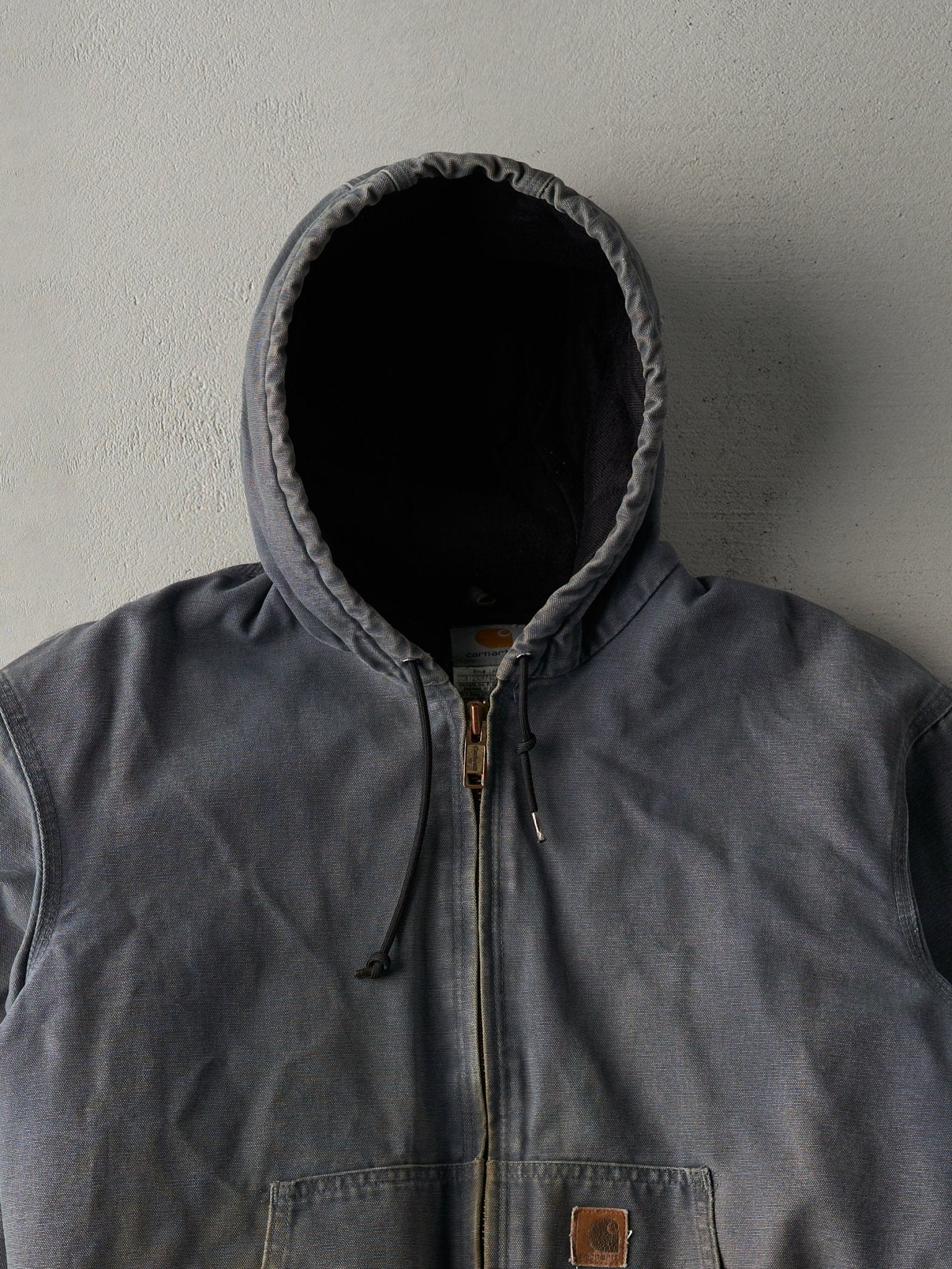 Vintage Y2K Faded Slate Blue Carhartt Hooded Workwear Jacket (M)