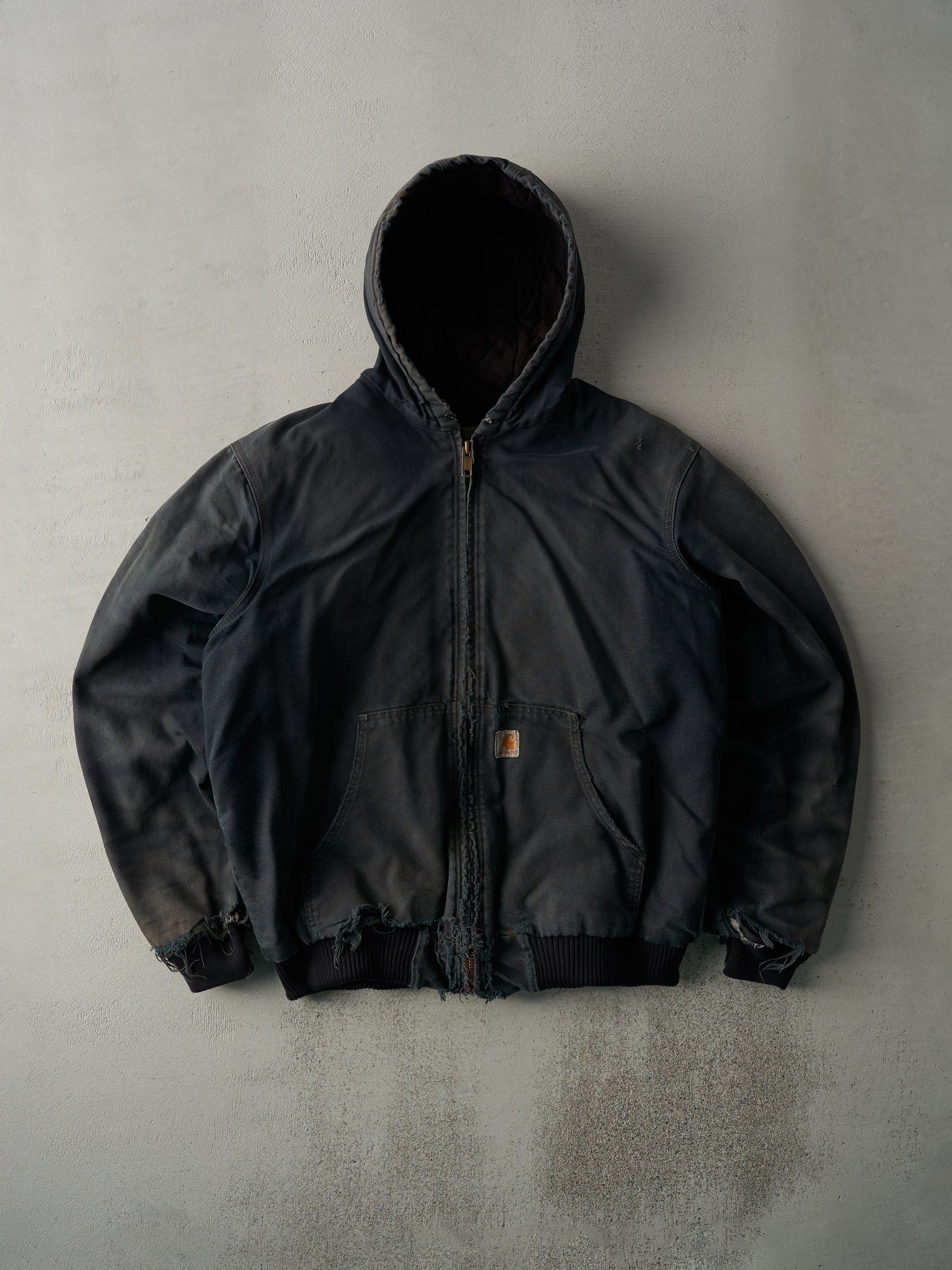 Vintage 90s Faded Black Hooded Carhartt Workwear Jacket (L)