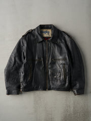 Vintage 80s Black Rugby Flannel Lined Leather Jacket (L)