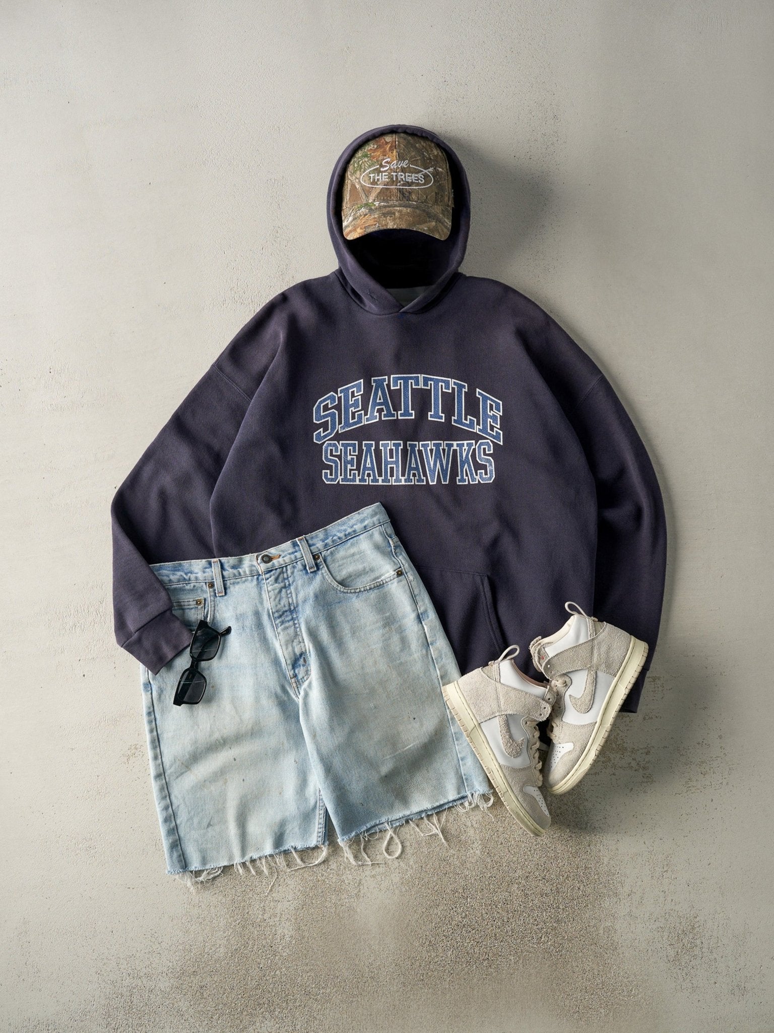 Vintage 90s Navy Blue Seattle Seahawks Hoodie (XXL)