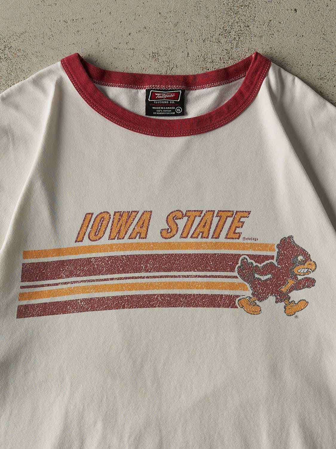 Vintage Y2K White & Red Iowa State Ringer Tee (L/XL)