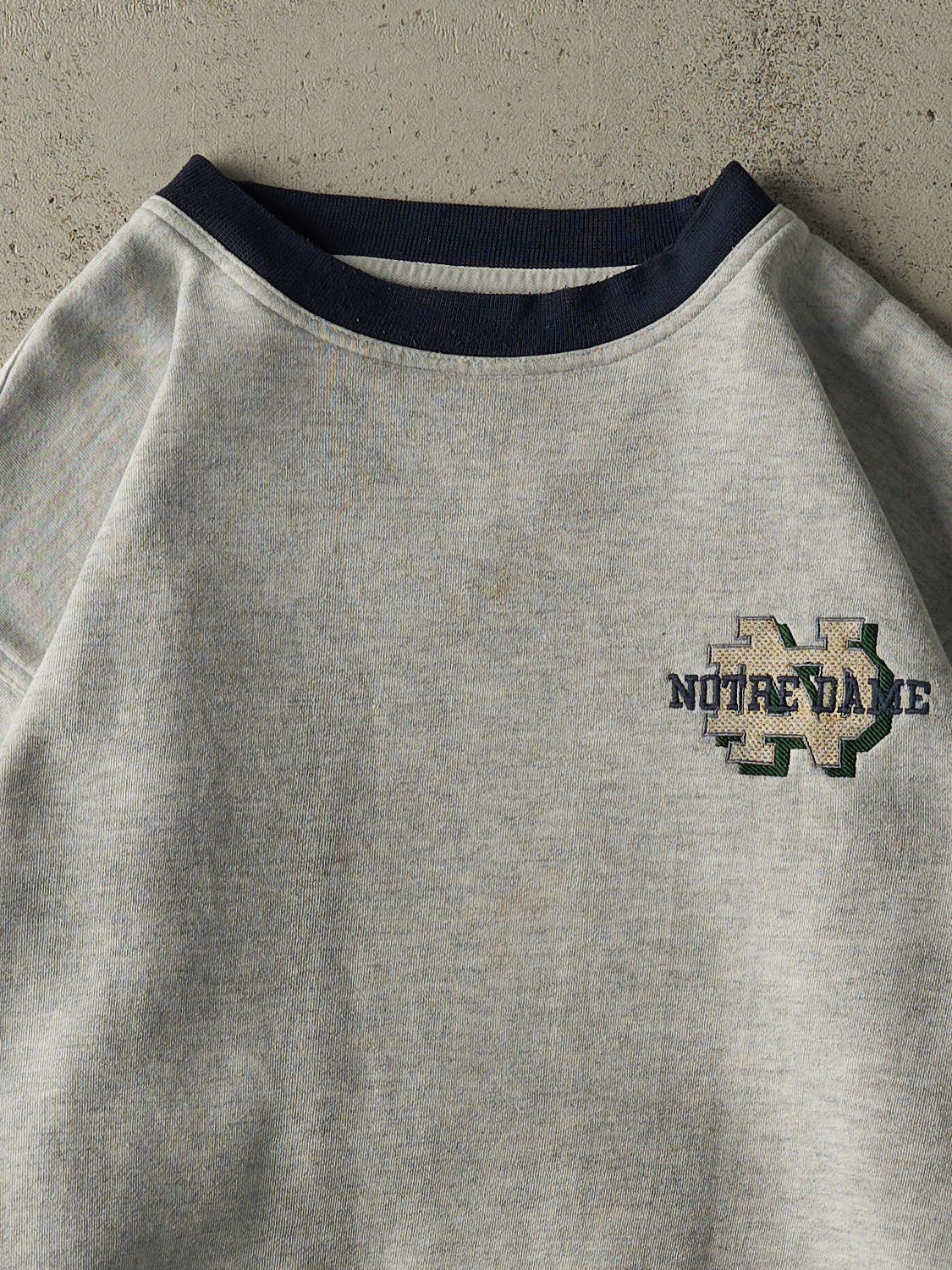 Vintage 90s Heather Grey Notre Dame Embroidered Boxy Crewneck (L)