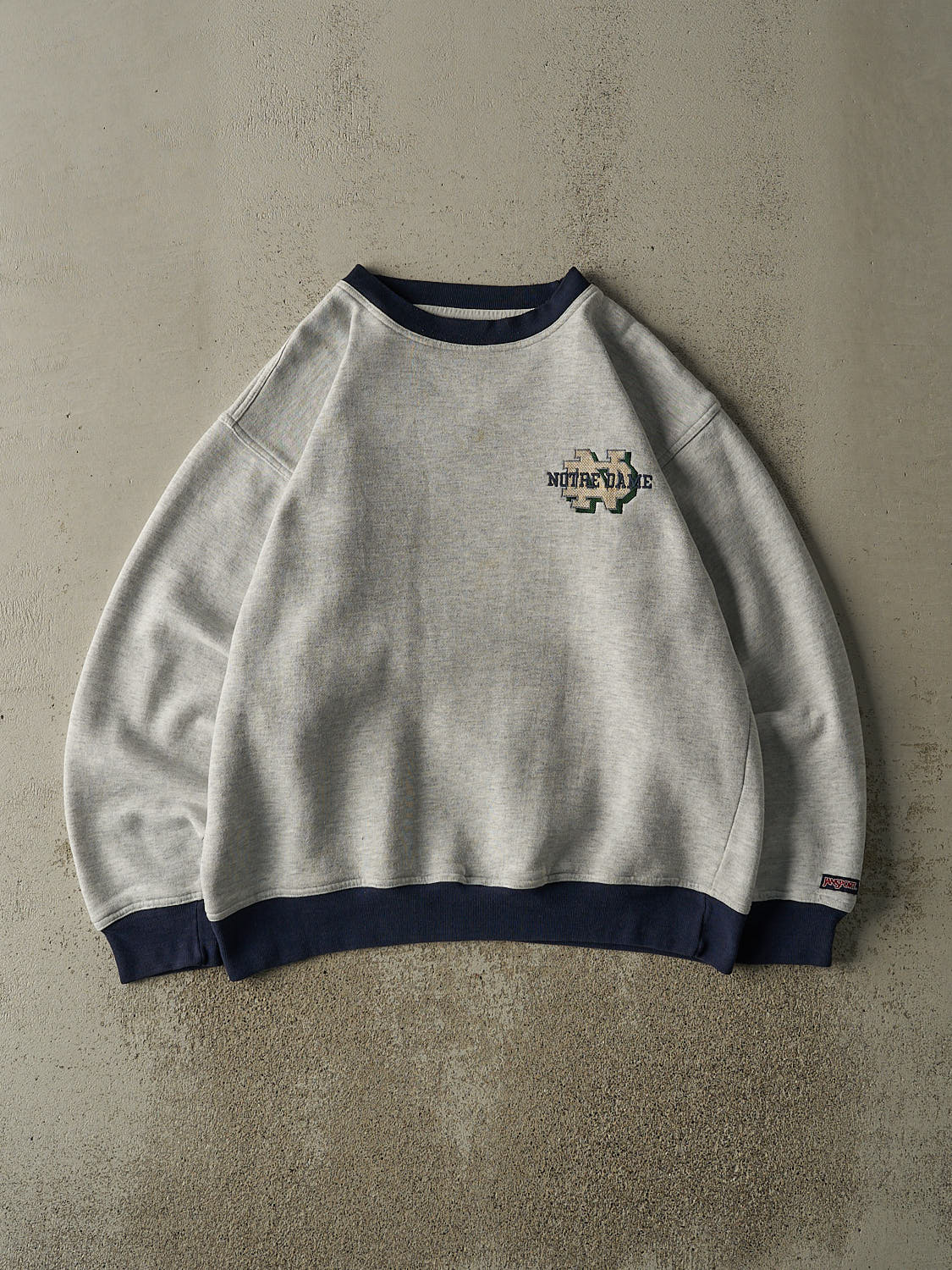 Vintage 90s Heather Grey Notre Dame Embroidered Boxy Crewneck (L)