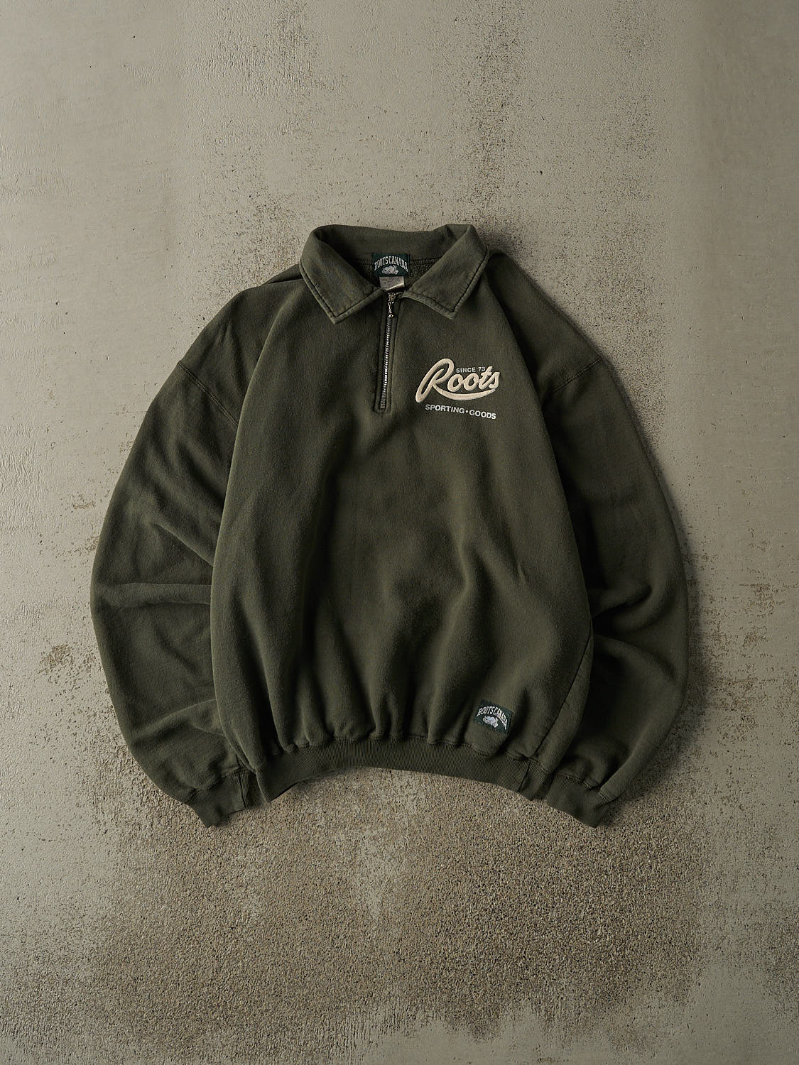 Vintage 90s Green Roots Quarter Zip Sweater (M/L)