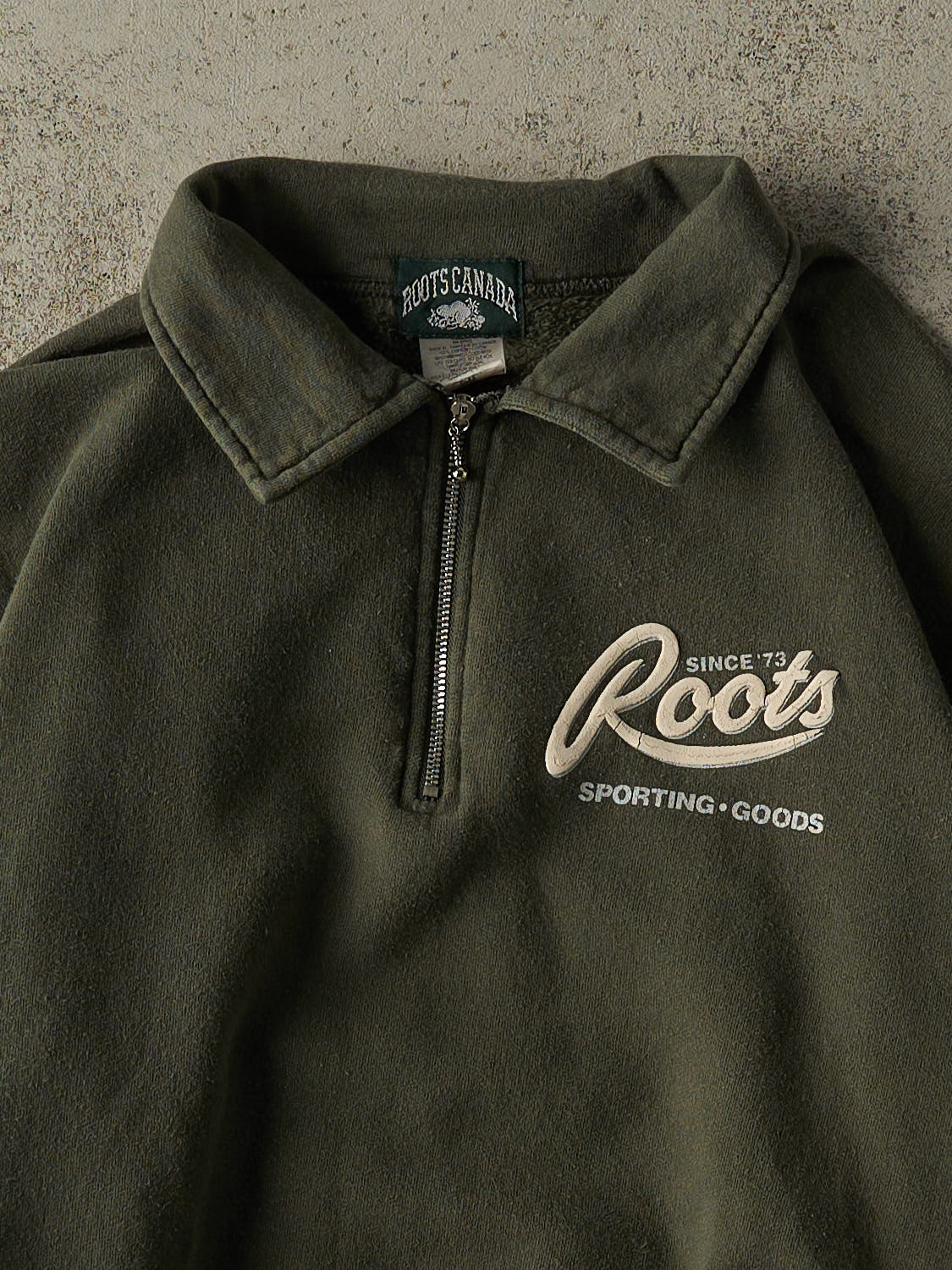 Vintage 90s Green Roots Quarter Zip Sweater (M/L)