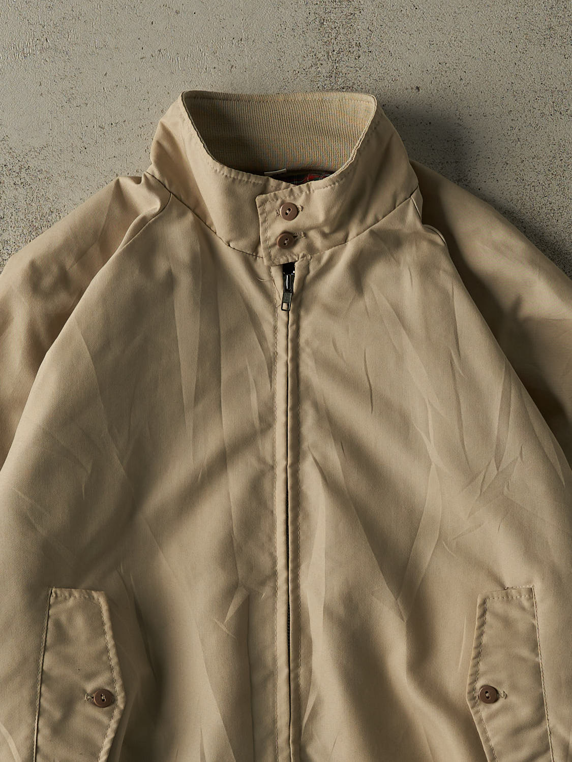 Vintage 80s Beige Plaid Lined Harrington Jacket (L)
