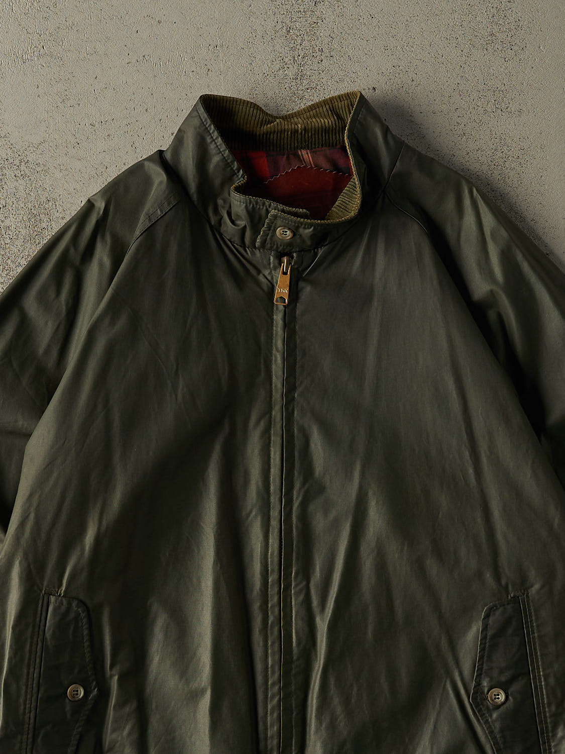 Vintage 80s Green Plaid Lined Woolrich Harrington Rain Jacket (XL/XXL)