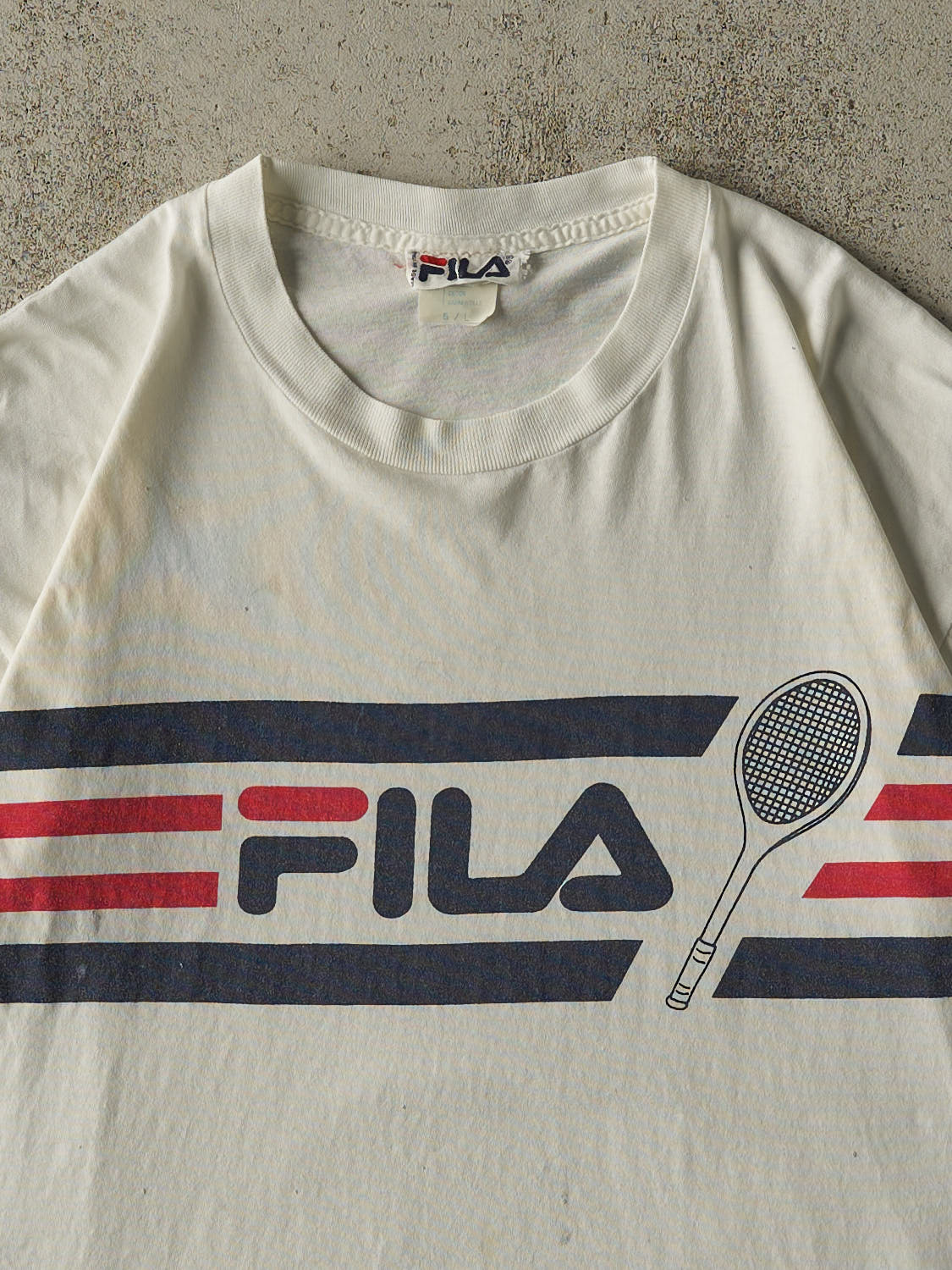 Vintage 80s White Fila Tennis Single Stitch Tee (M)