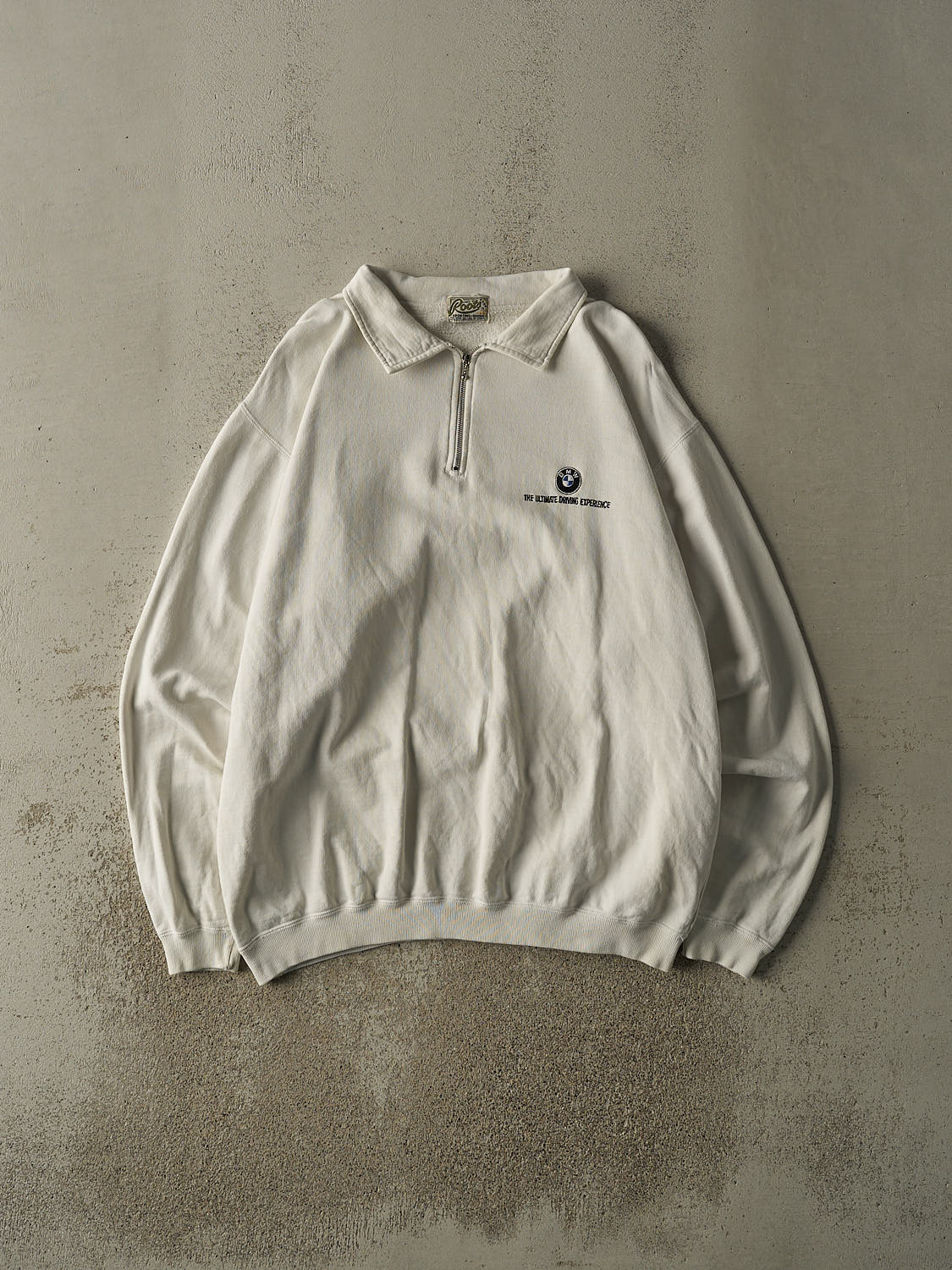 Vintage 90s White Roots BMW Logo Quarter Zip Sweatshirt (XL/XXL)