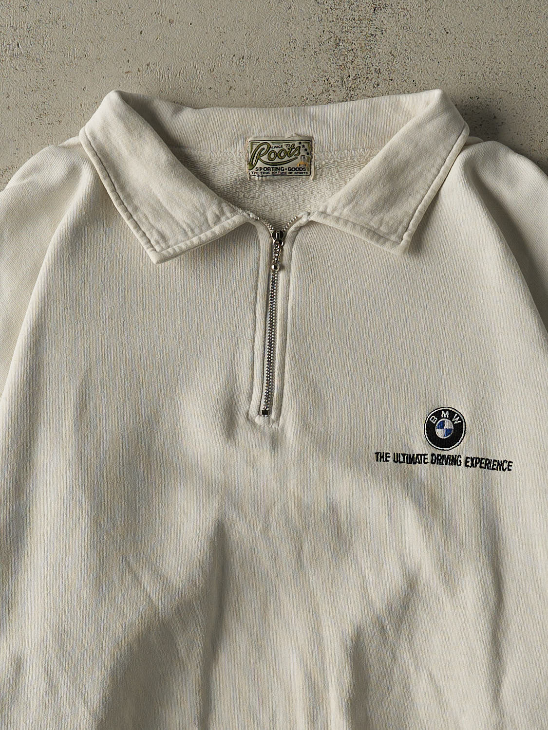 Vintage 90s White Roots BMW Logo Quarter Zip Sweatshirt (XL/XXL)