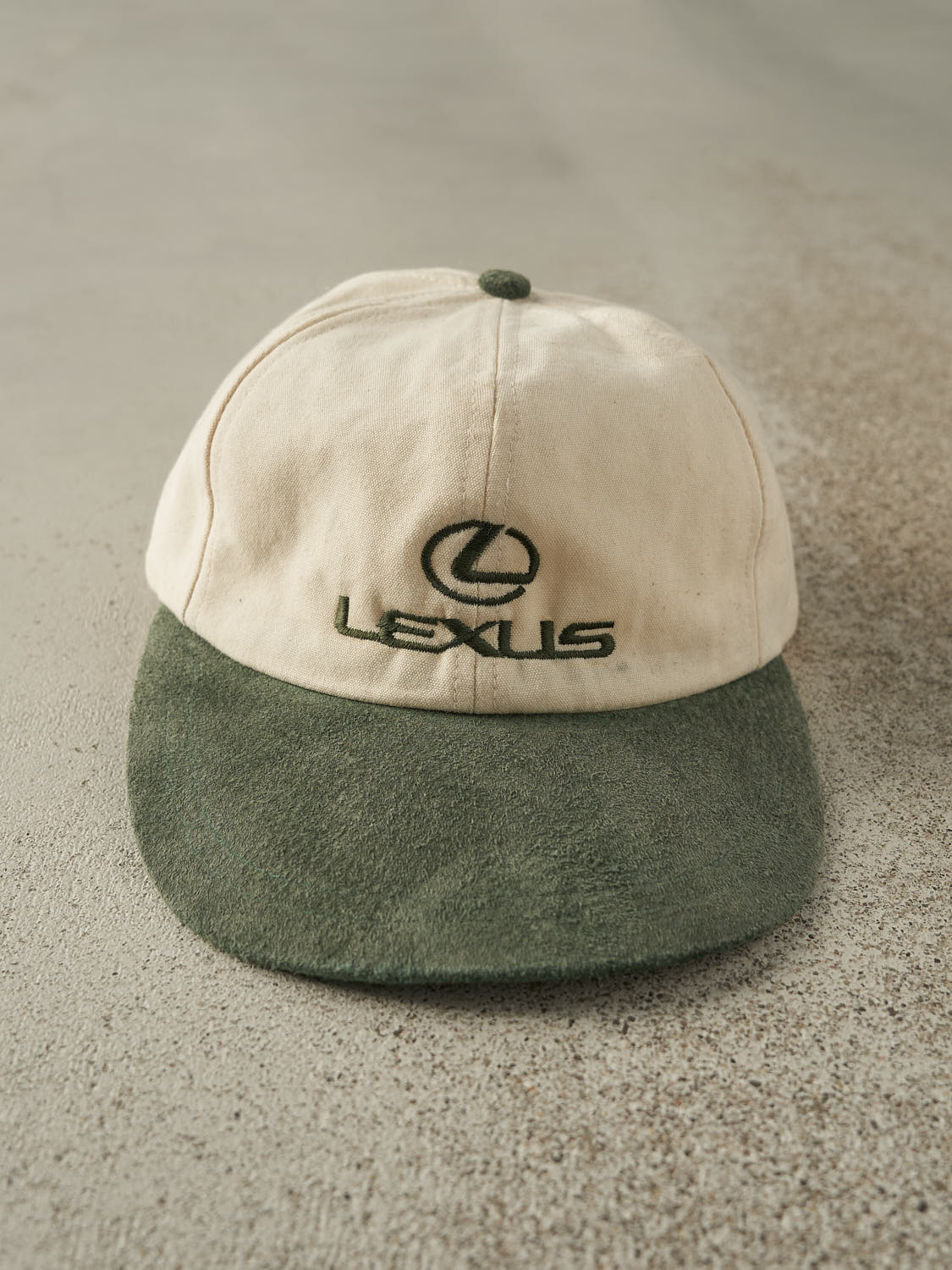 Vintage 90s Beige & Green Lexus Embroidered Leather Strapback