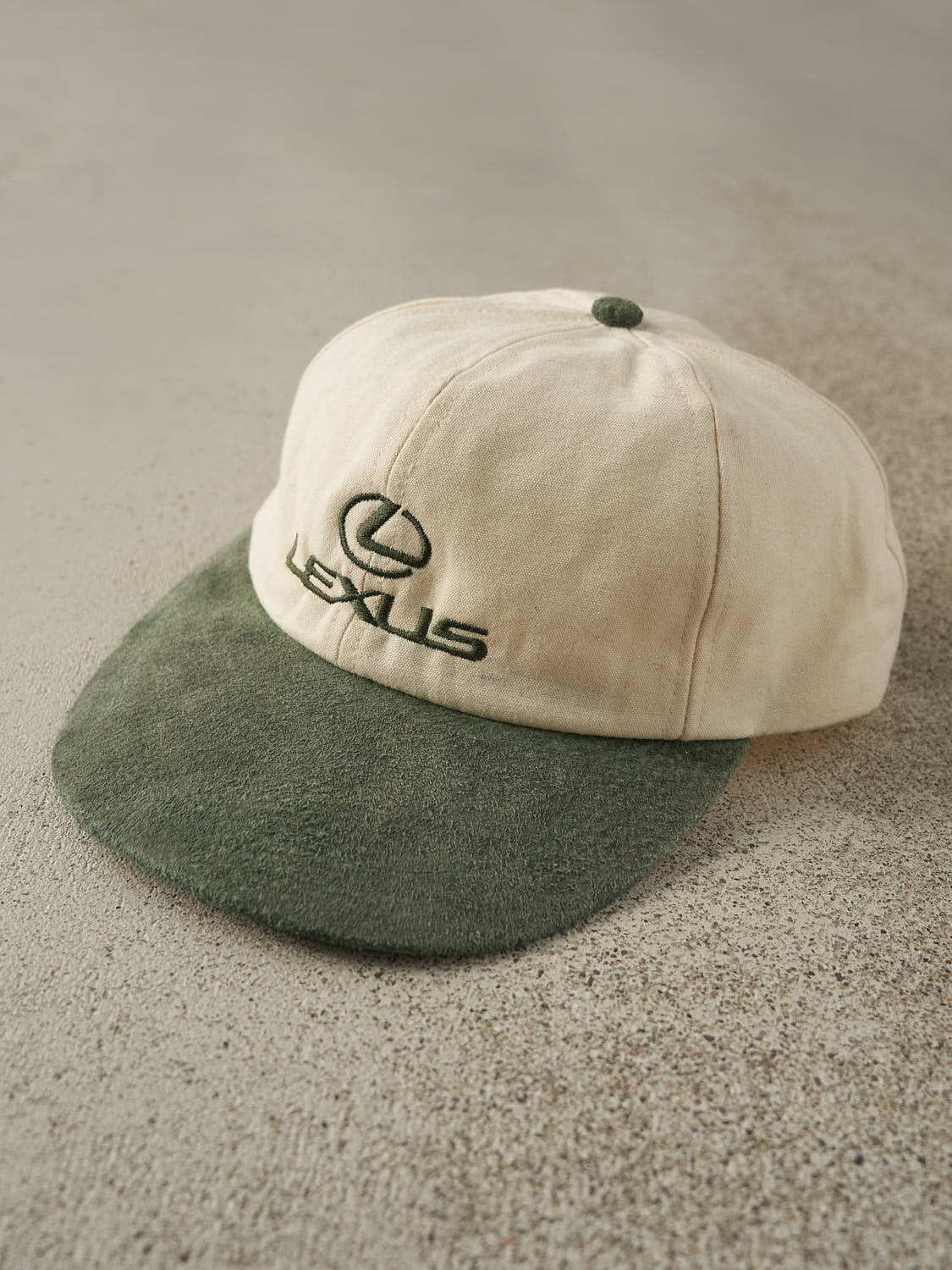 Vintage 90s Beige & Green Lexus Embroidered Leather Strapback