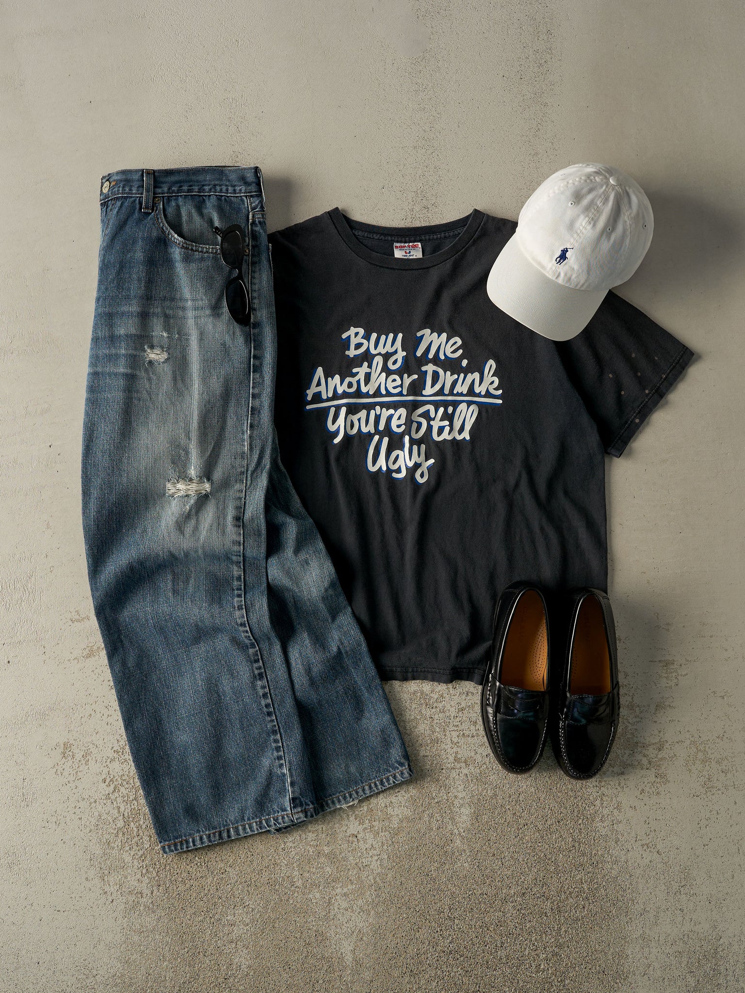 Vintage 90s Sun Faded Black "Buy Me Another Drink" Slogan Tee (L/XL)