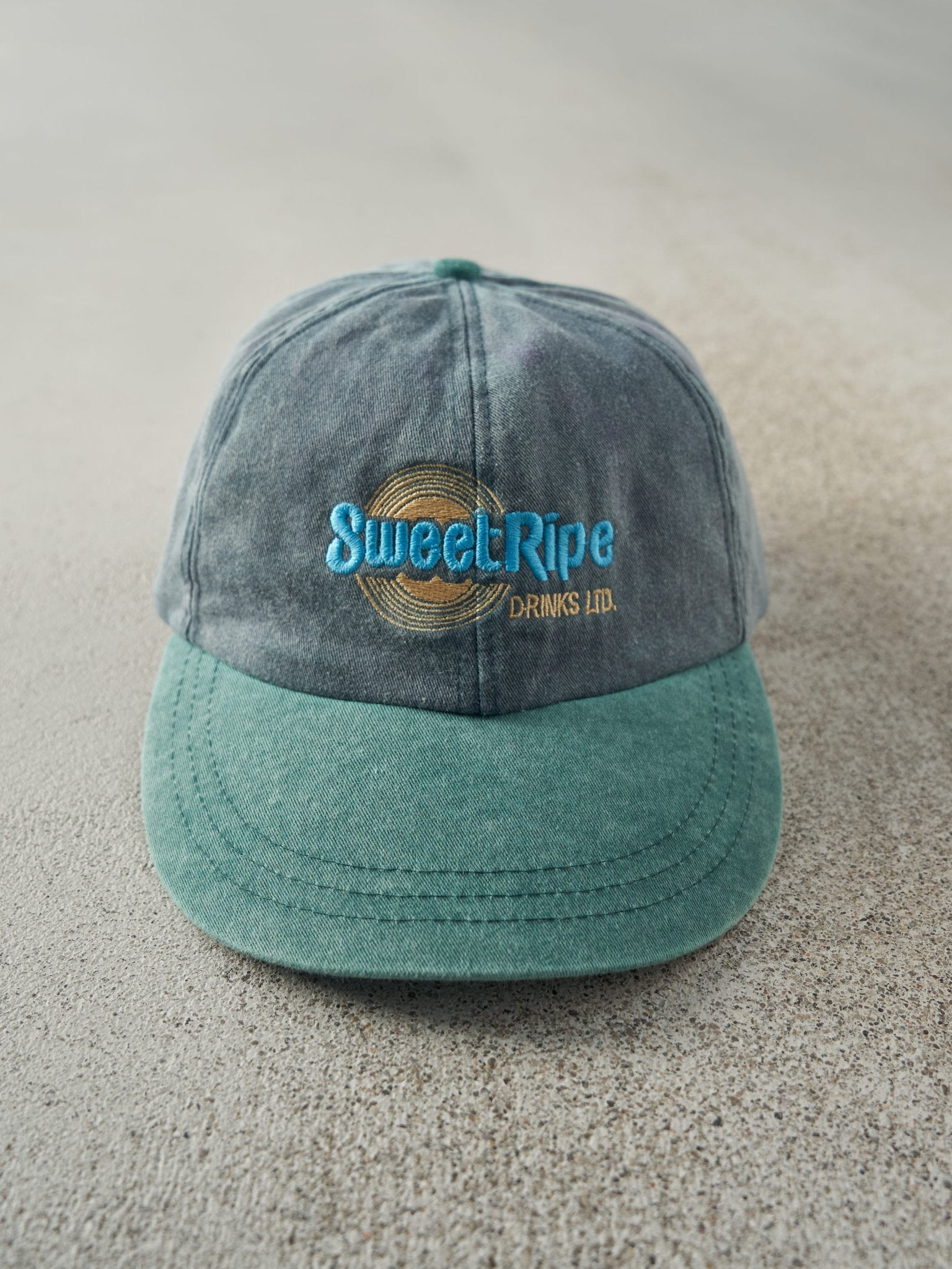 Vintage 90s Blue & Green Sweet Ripe Drinks Leather Strapback