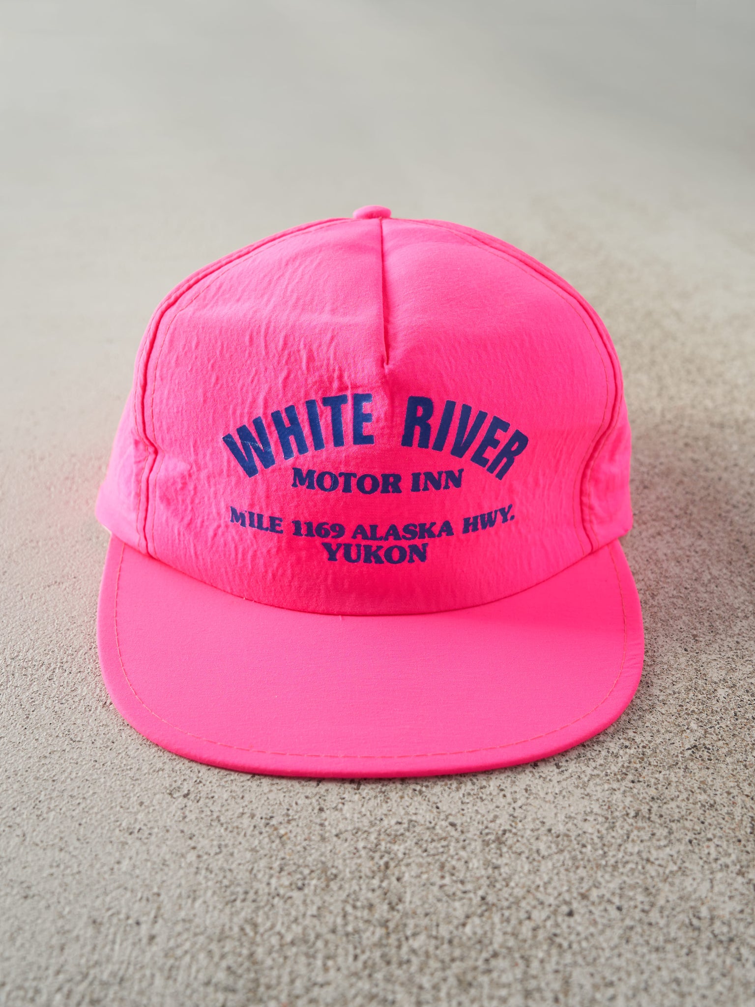 Vintage 80s Neon Pink White River Motor Inn Yukon Nylon Snapback