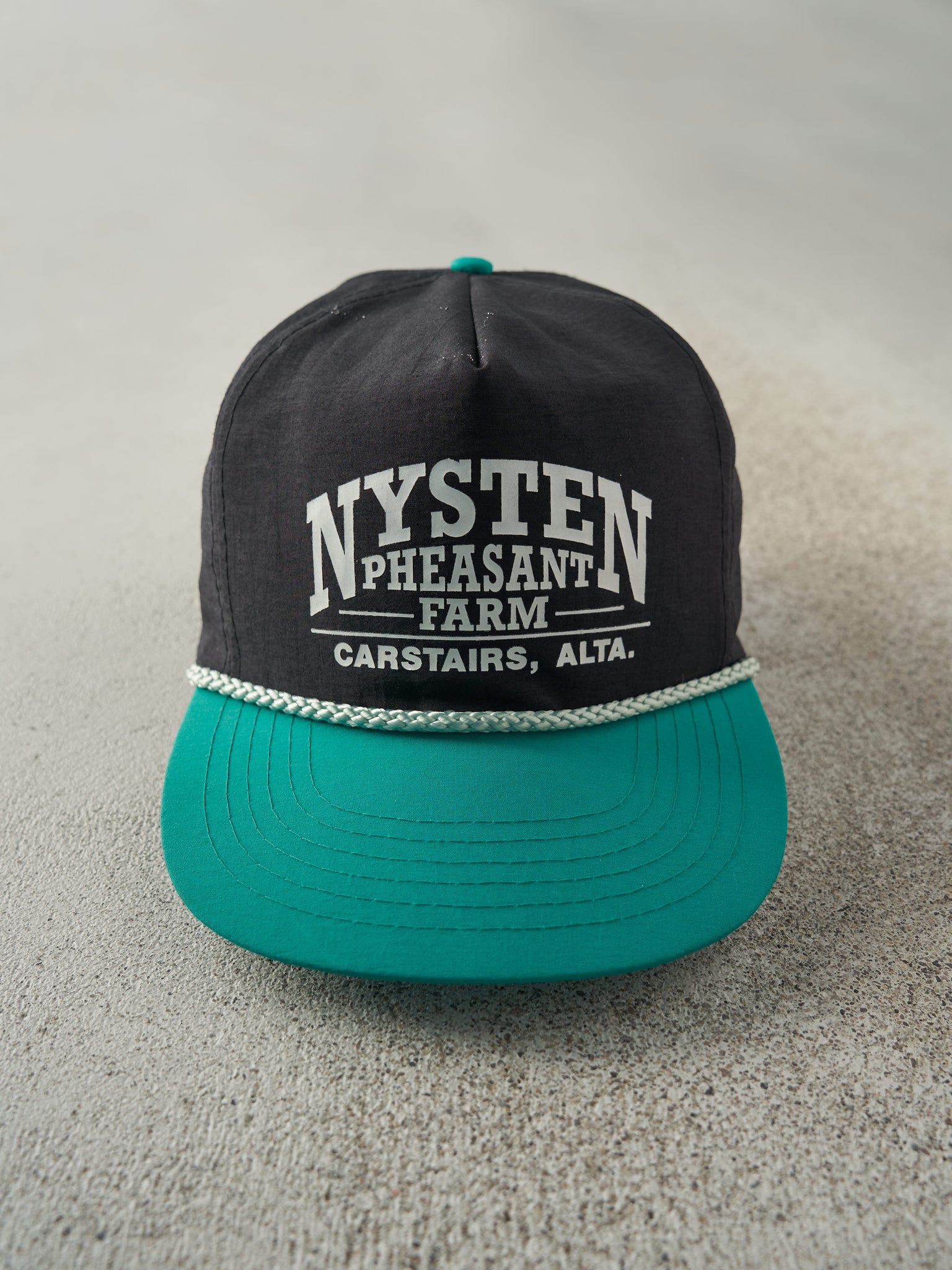 Vintage 80s Black & Teal Nysten Pheasant Farm Nylon Snapback