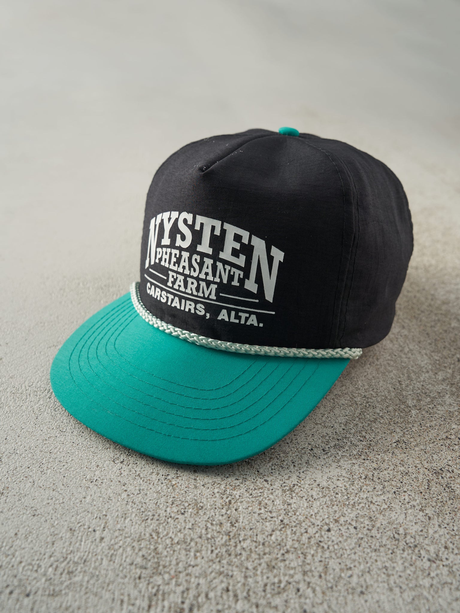 Vintage 80s Black & Teal Nysten Pheasant Farm Nylon Snapback