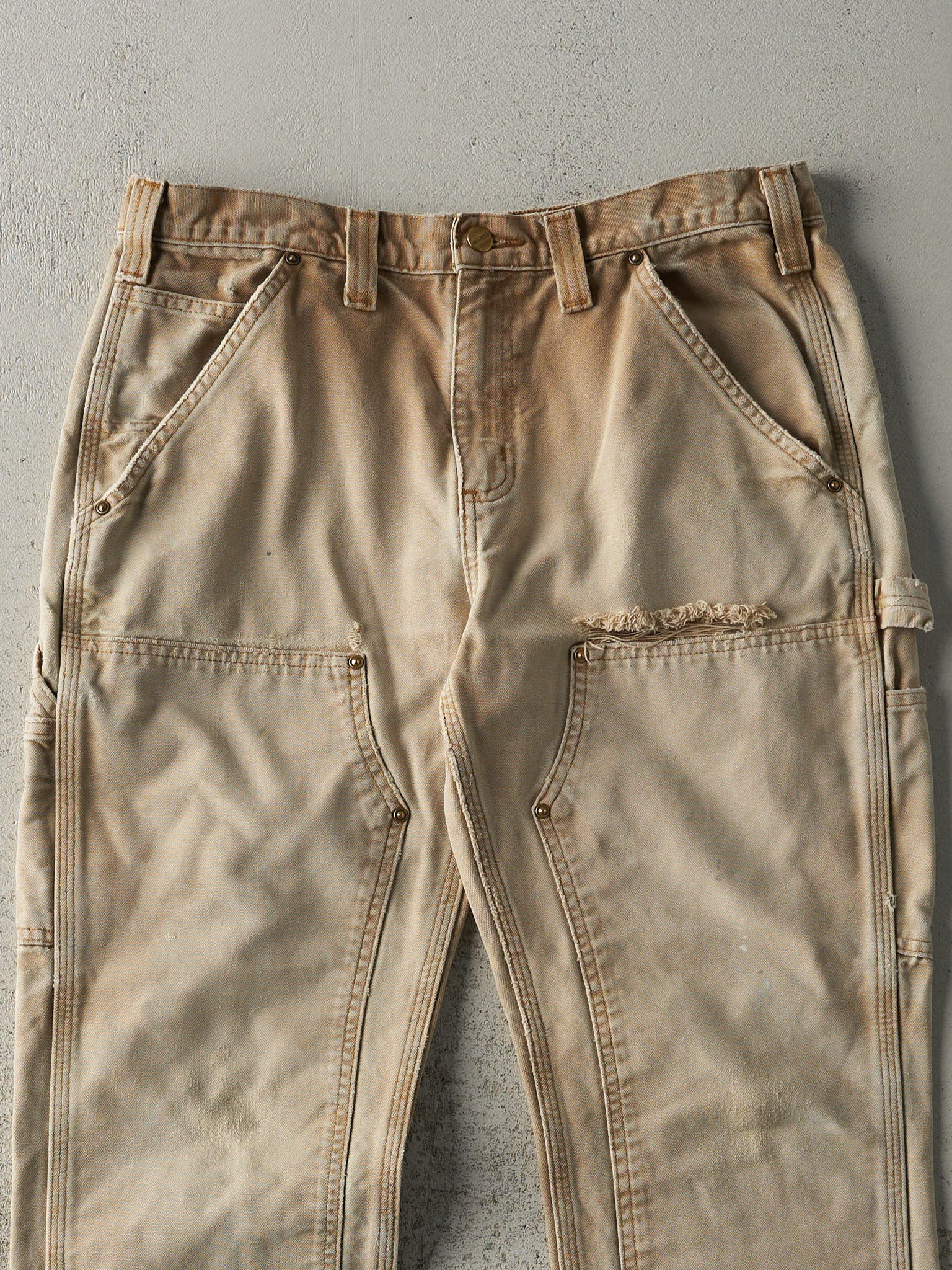 Vintage Y2K Beige Carhartt Double Knee Carpenter Pants (33x31)