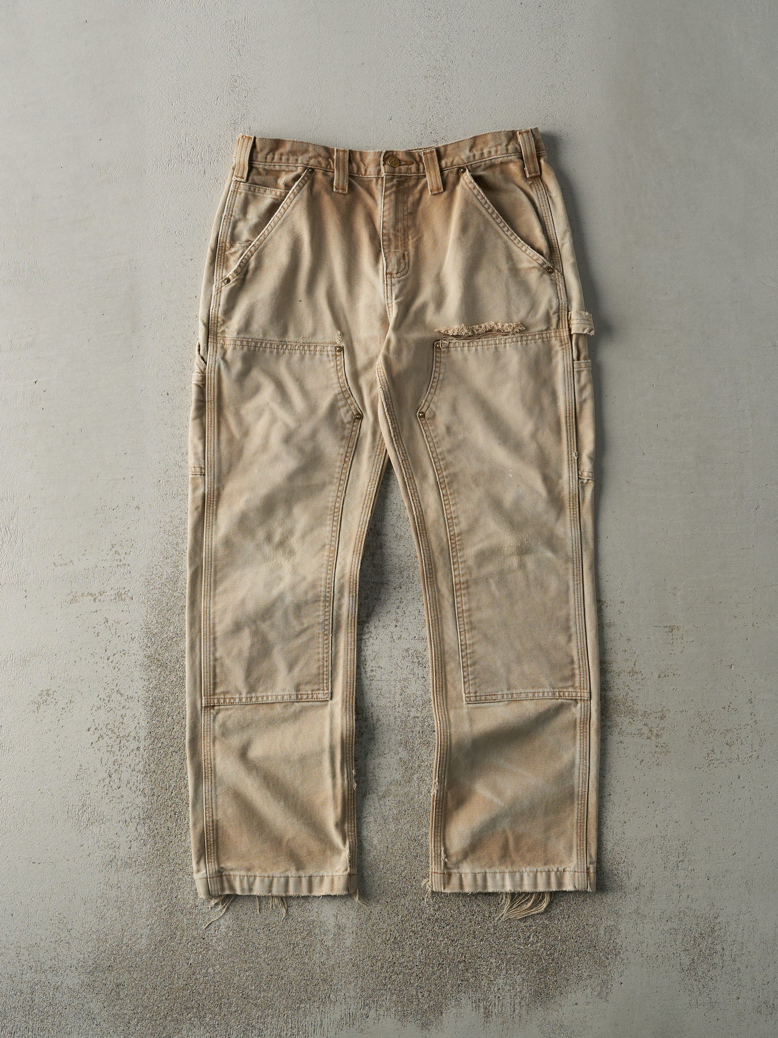 Vintage Y2K Beige Carhartt Double Knee Carpenter Pants (33x31)