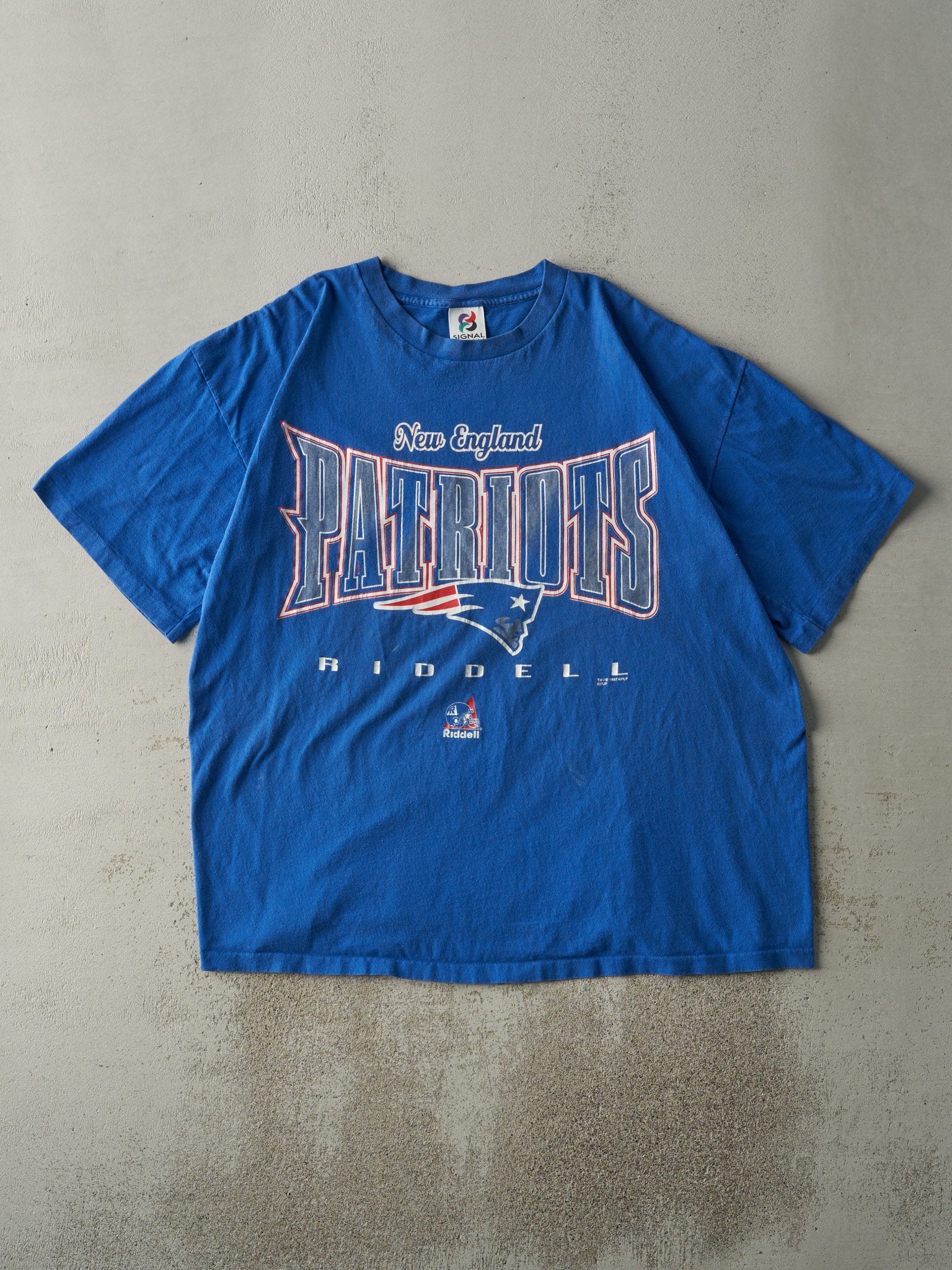 Vintage 97' Blue New England Patriots Single Stitch Tee (XXL)