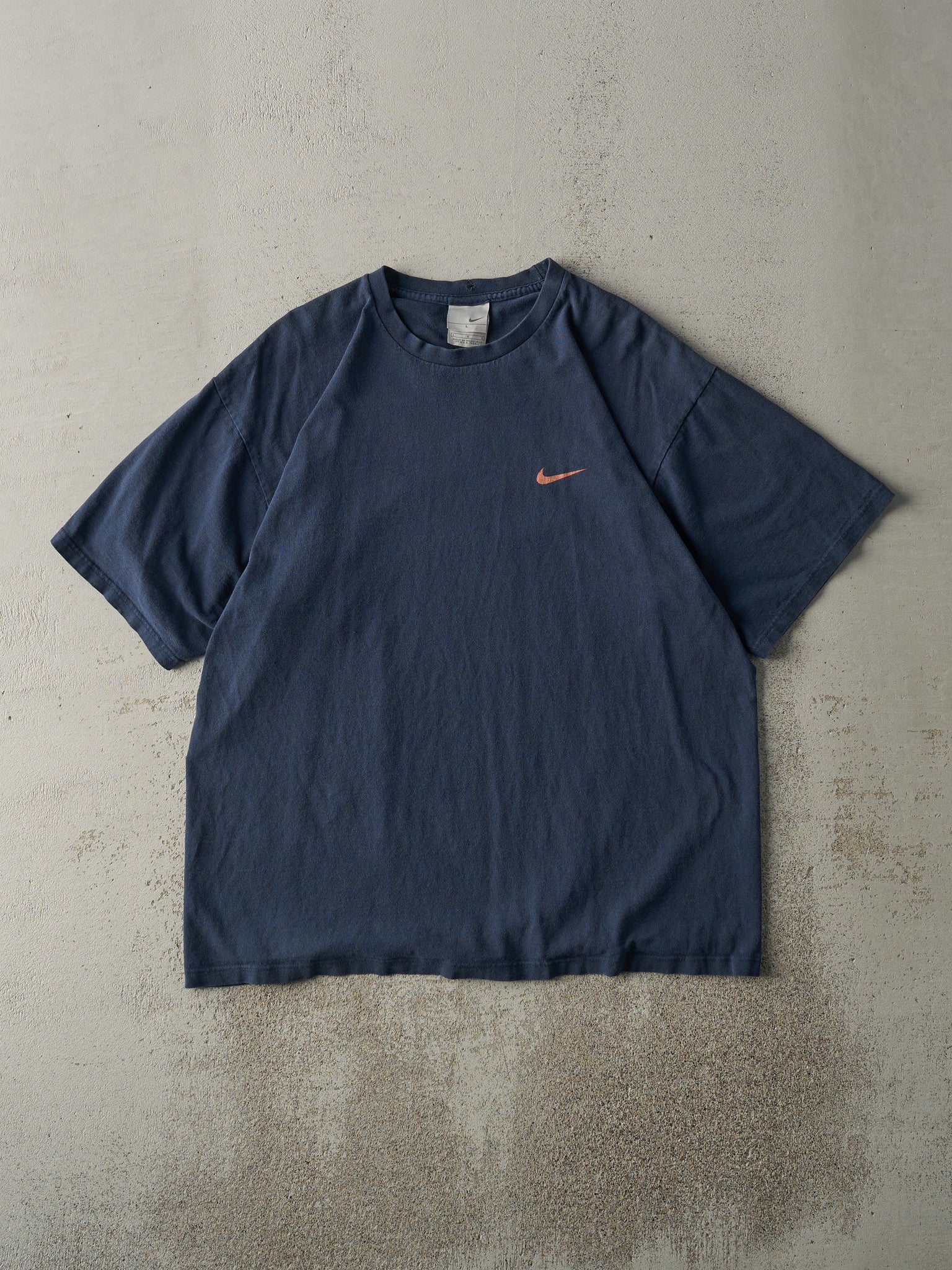 Vintage Y2K Navy & Orange Nike Swoosh Tee (L)