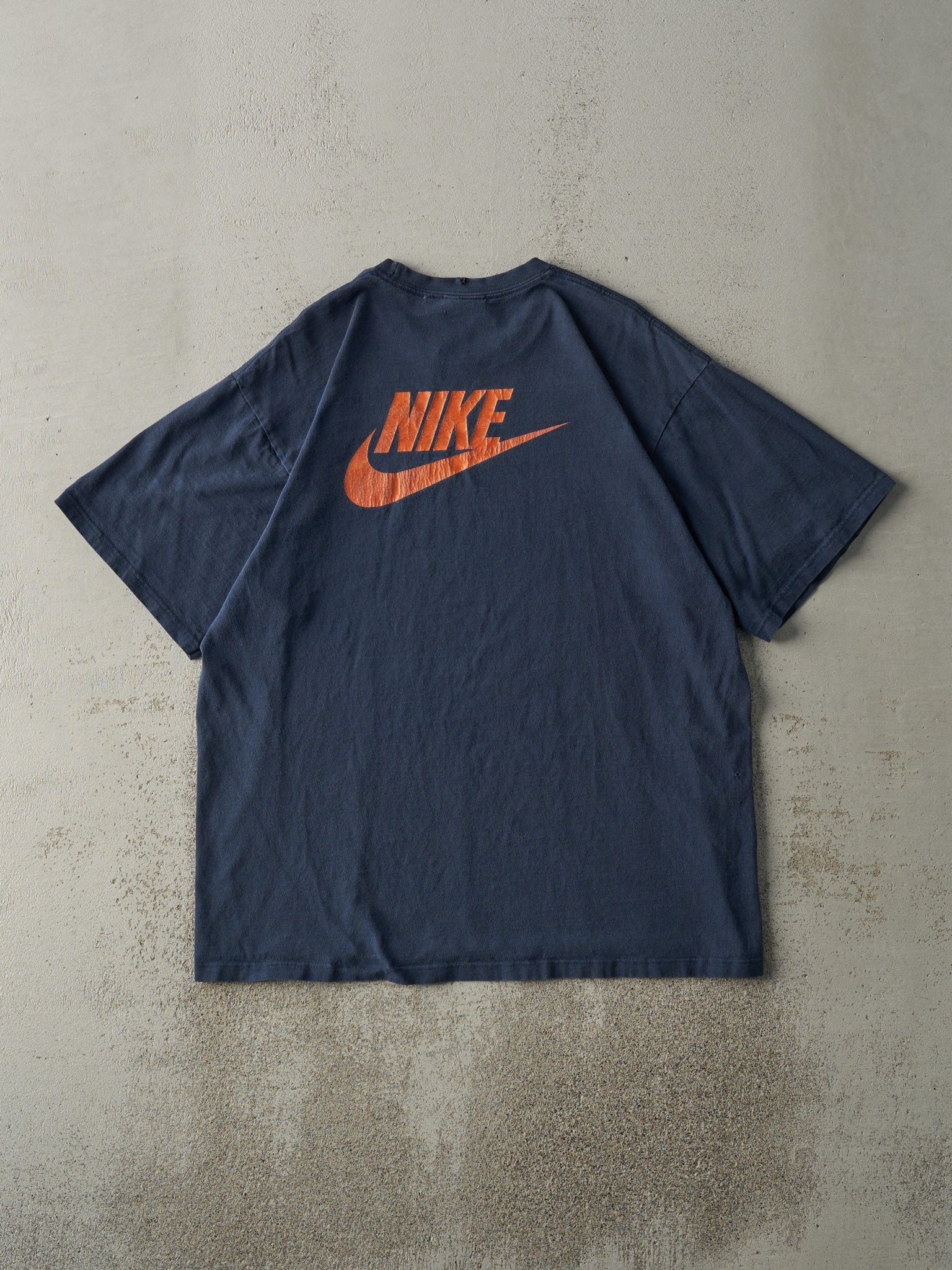 Vintage Y2K Navy & Orange Nike Swoosh Tee (L)