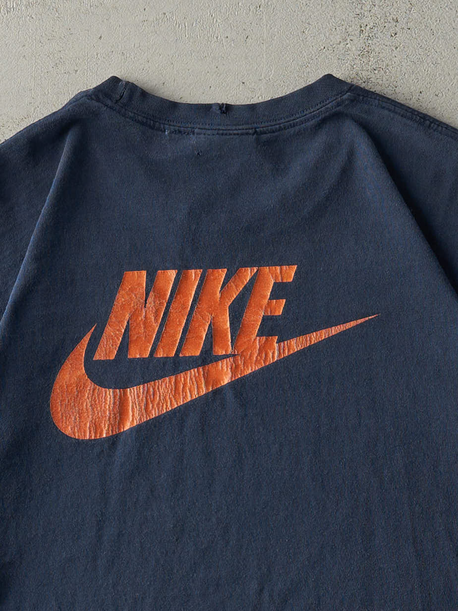 Vintage Y2K Navy & Orange Nike Swoosh Tee (L)