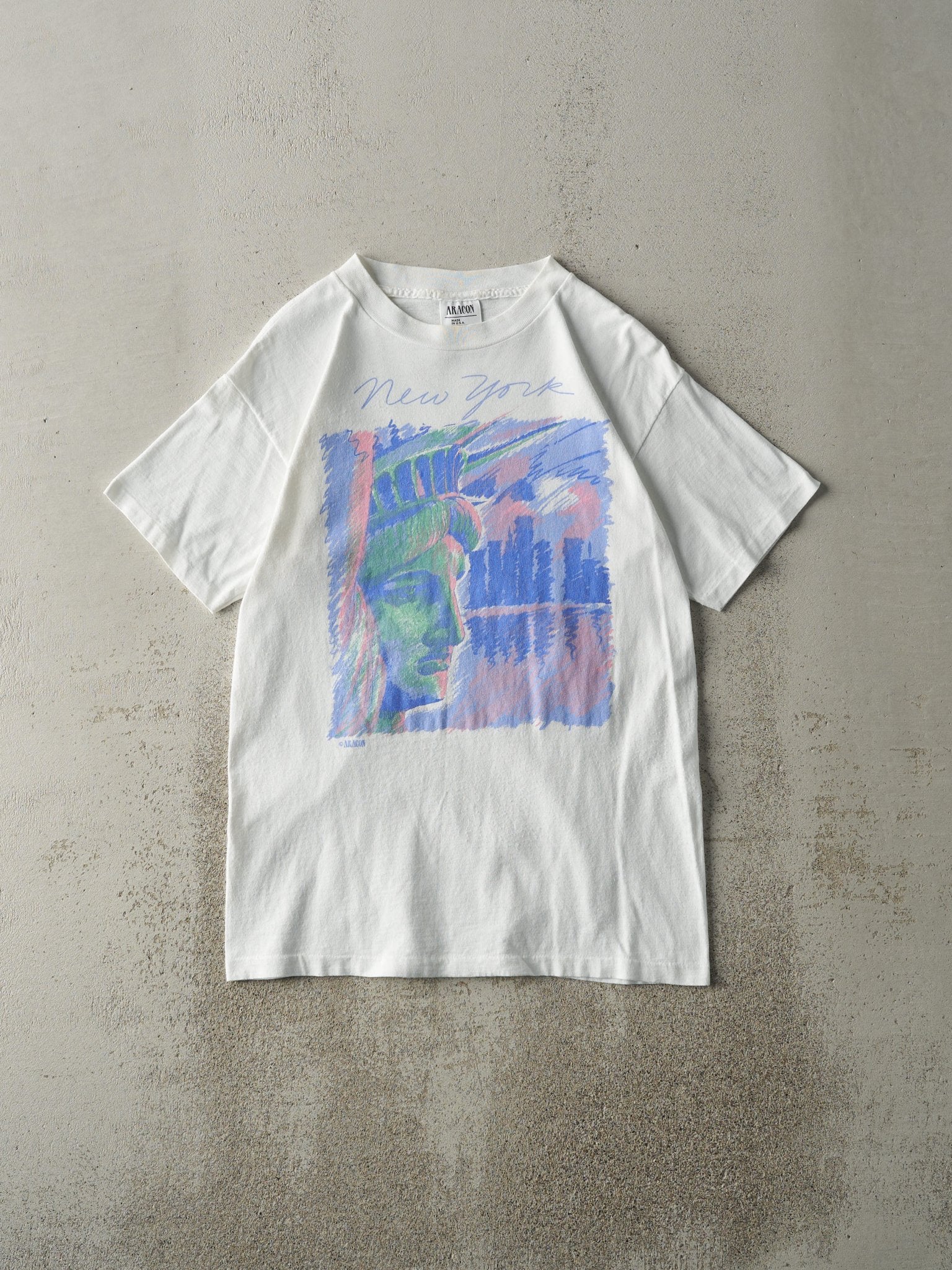 Vintage 90s White New York Statue of Liberty Single Stitch Tee (S/M)