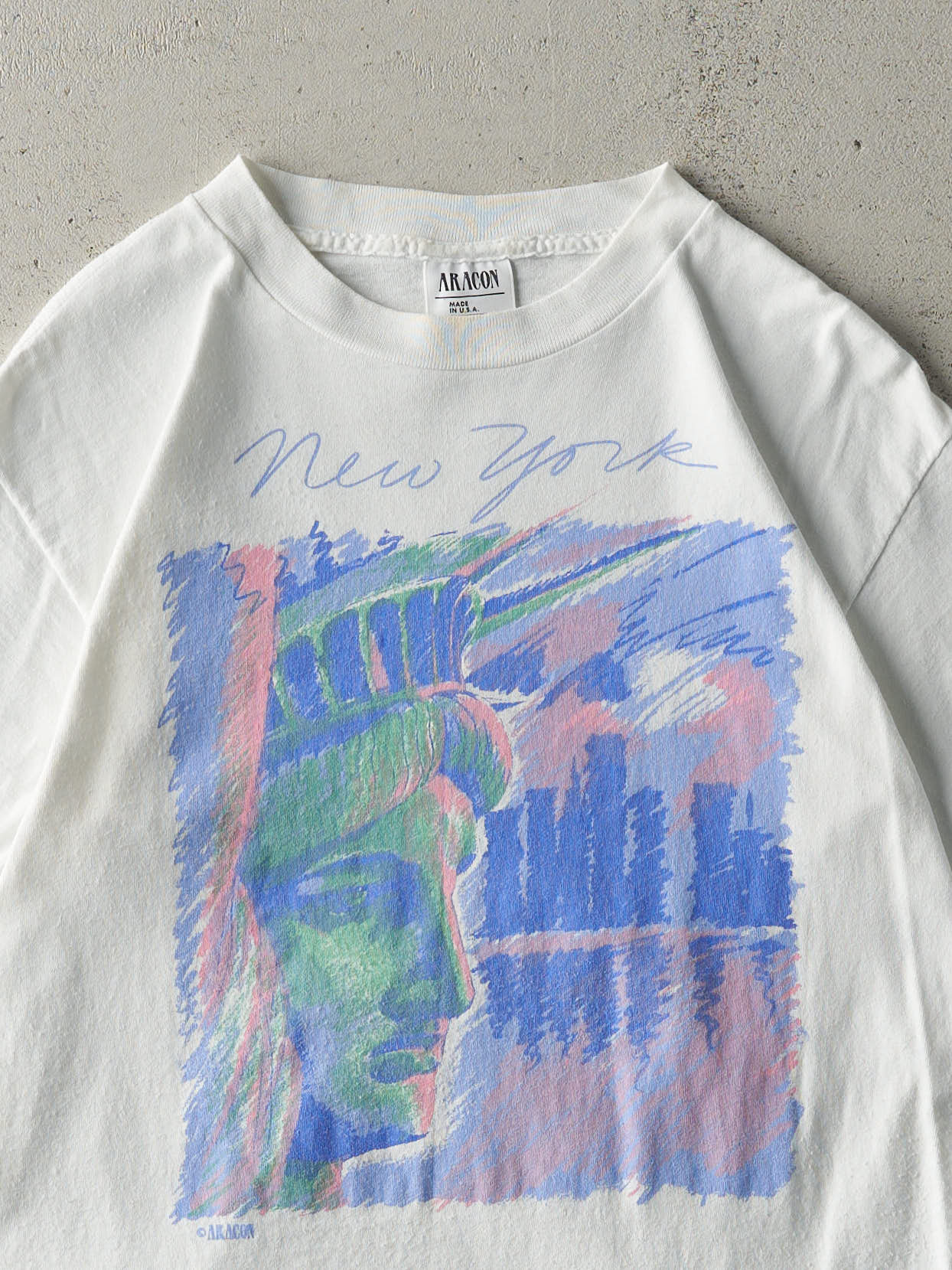 Vintage 90s White New York Statue of Liberty Single Stitch Tee (S/M)