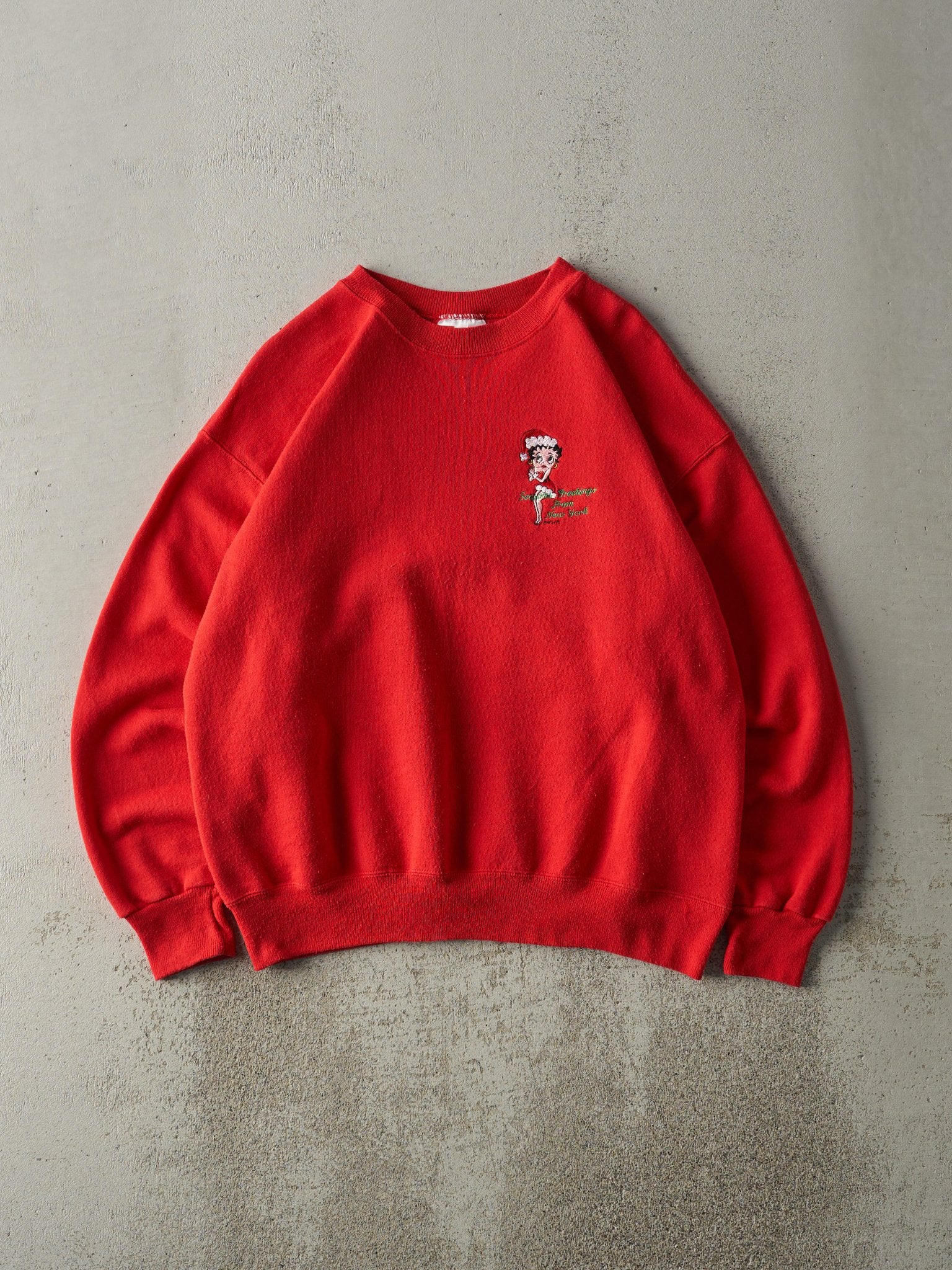 Vintage 90s Red Embroidered Betty Boop Holiday New York Crewneck (L)