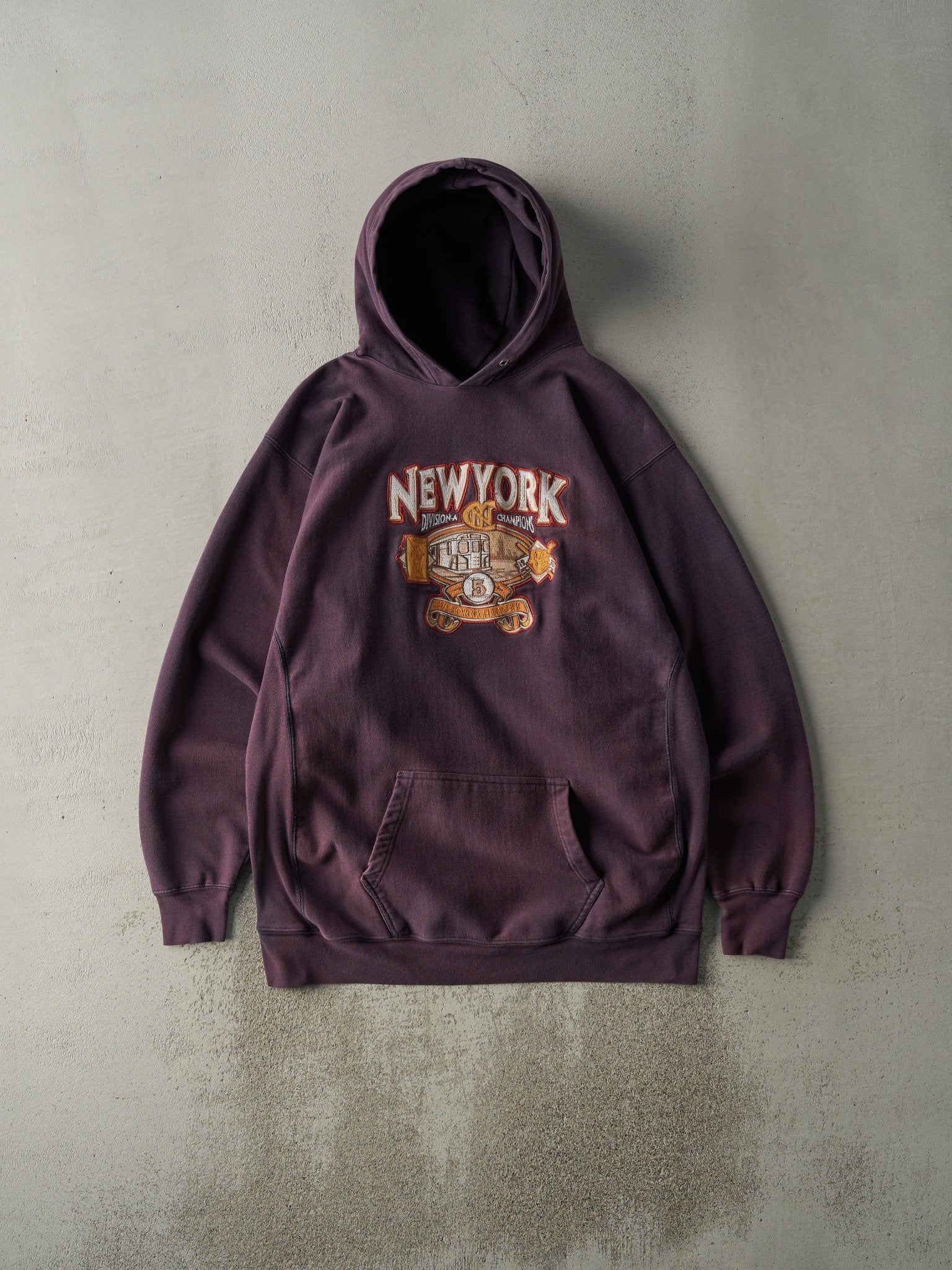 Vintage Y2K Purple New York 5 Borough League Embroidered Hoodie (XL/XXL)