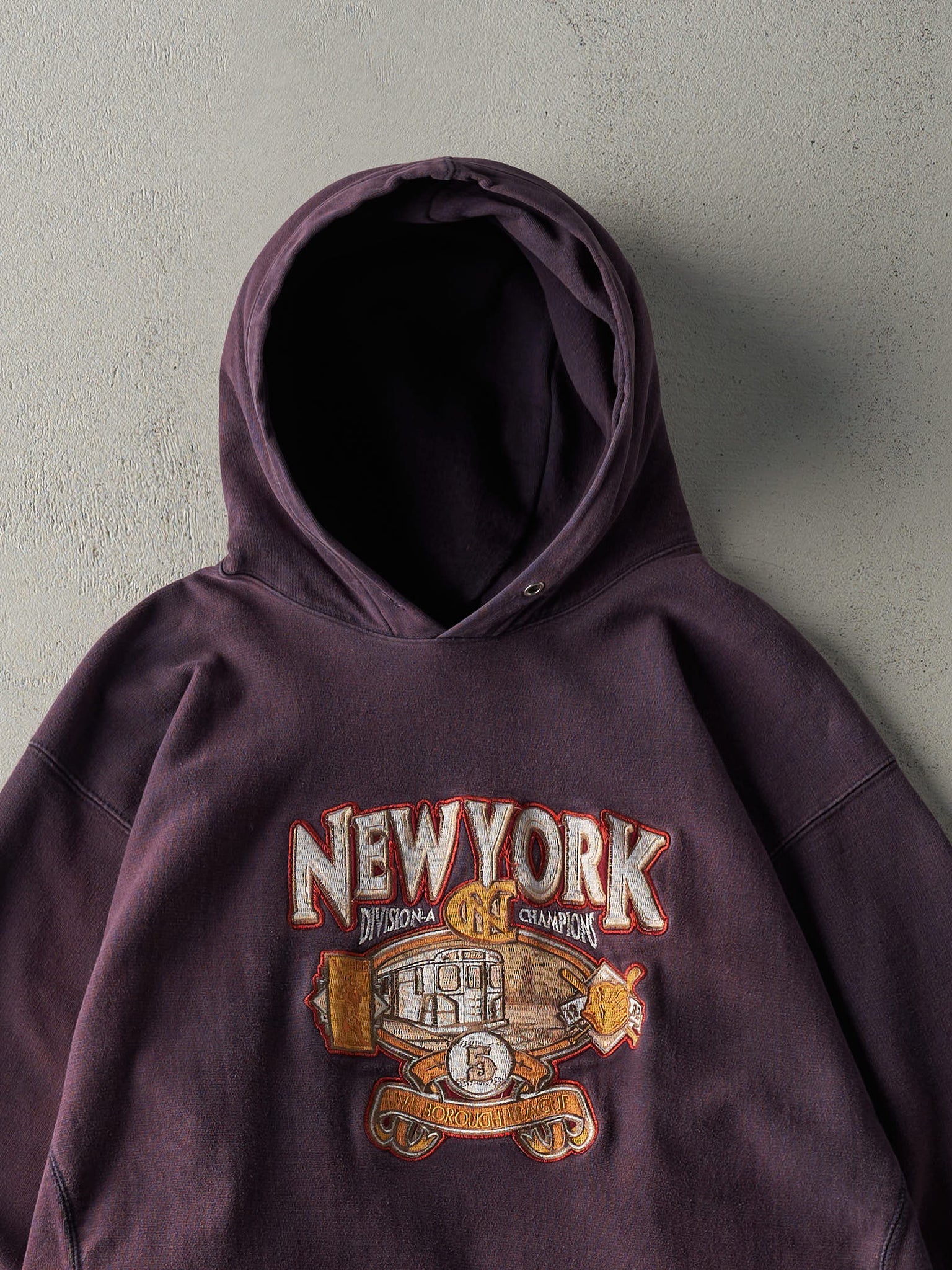 Vintage Y2K Purple New York 5 Borough League Embroidered Hoodie (XL/XXL)