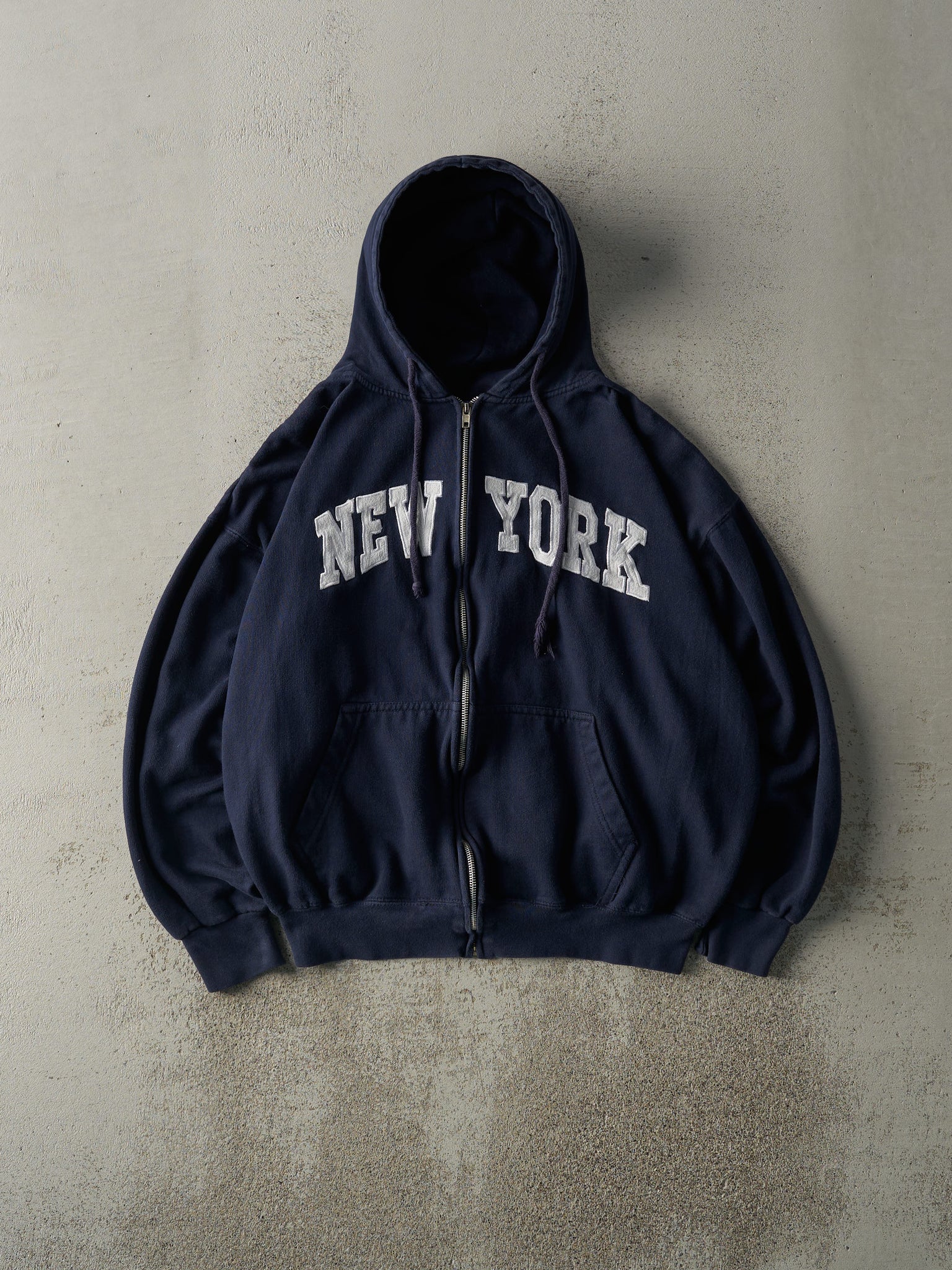 Vintage Y2K Navy Blue New York Zip Up Boxy Hoodie (M)