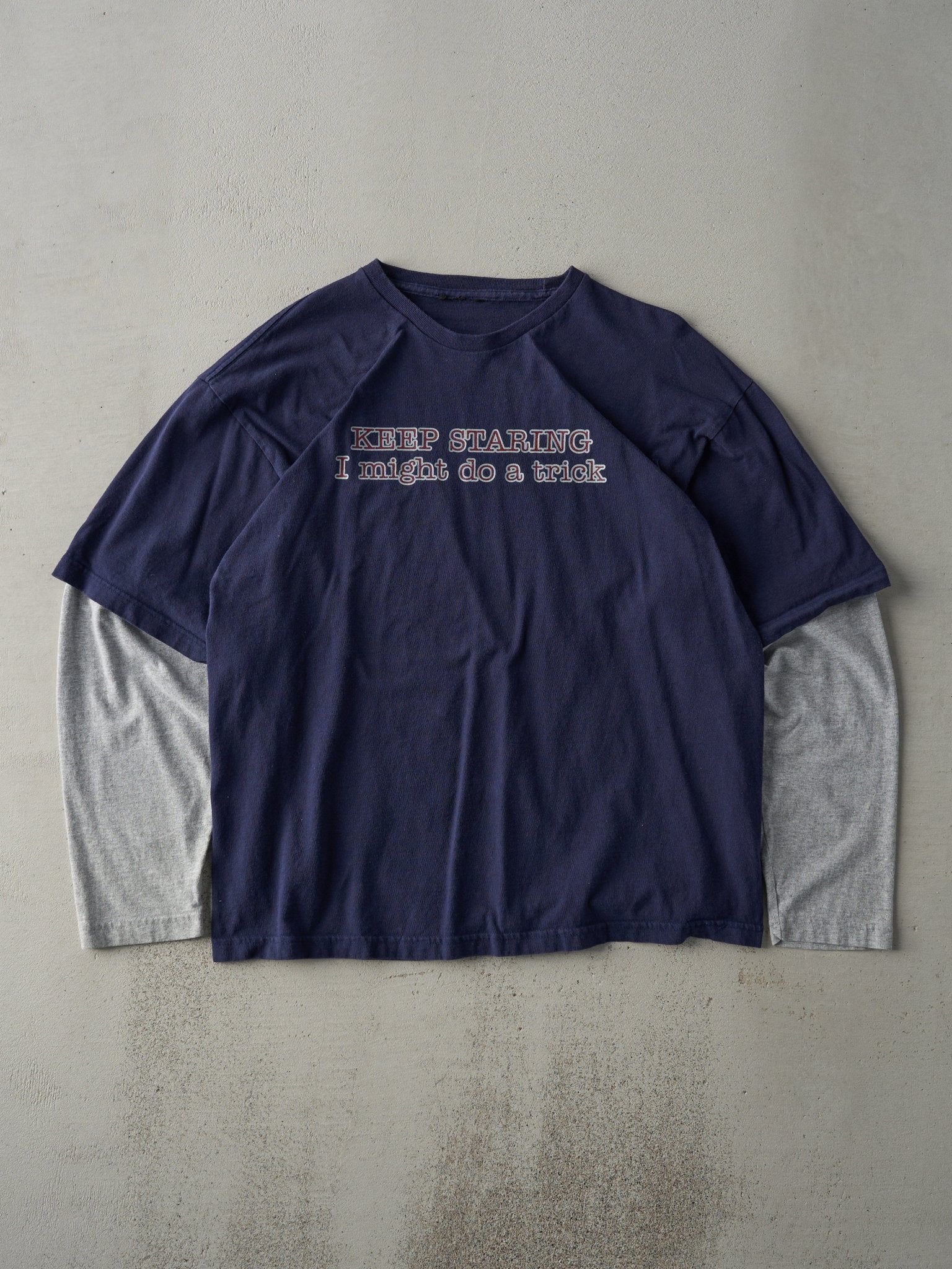 Vintage Y2K Navy and Grey "I Might Do A Trick" Long Sleeve (L)