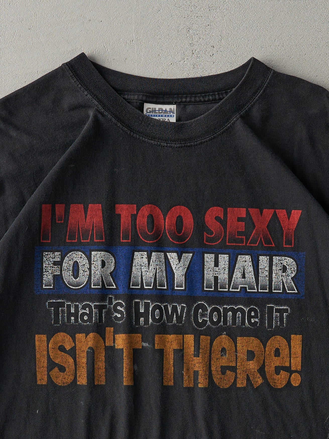 Vintage 90s Faded Black "Im Too Sexy For My Hair" Tee (L)