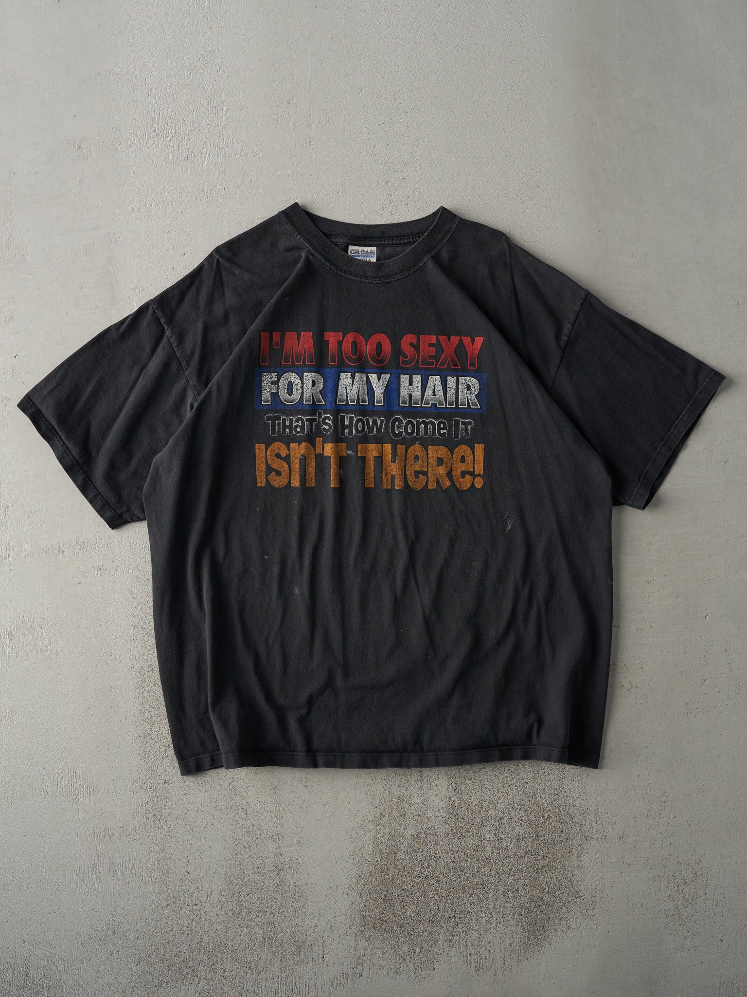 Vintage 90s Faded Black "Im Too Sexy For My Hair" Tee (L)