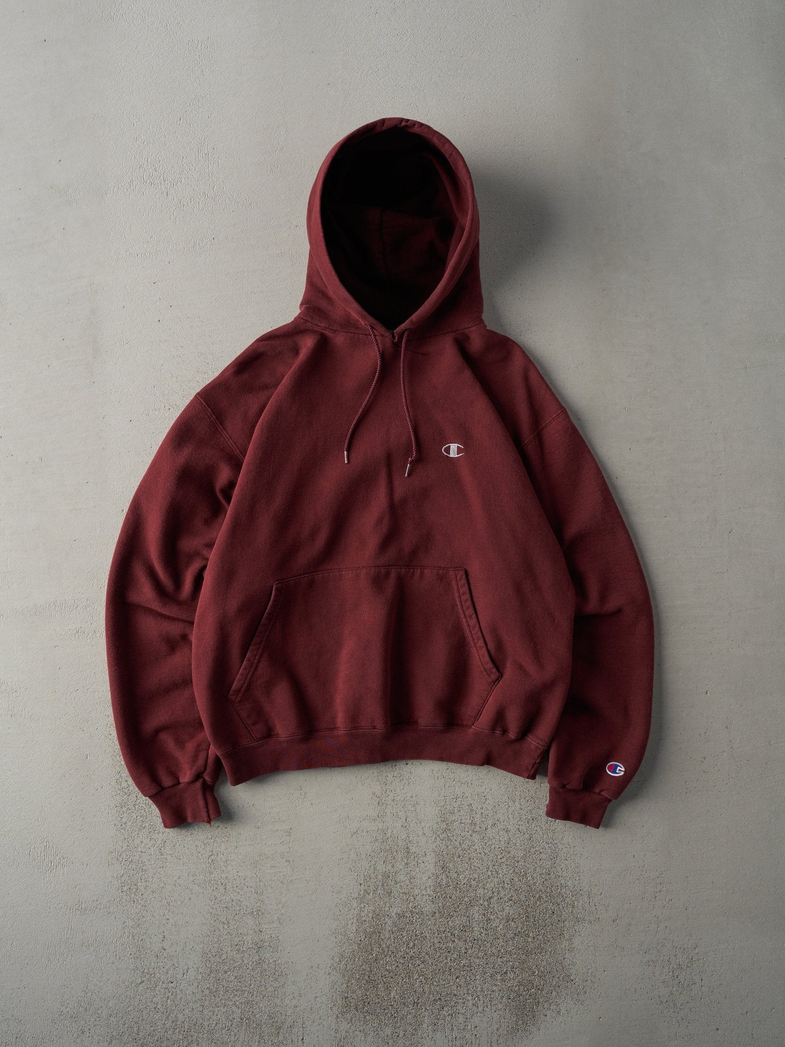 Vintage Y2K Burgundy Champions Blank Logo Hoodie (M)