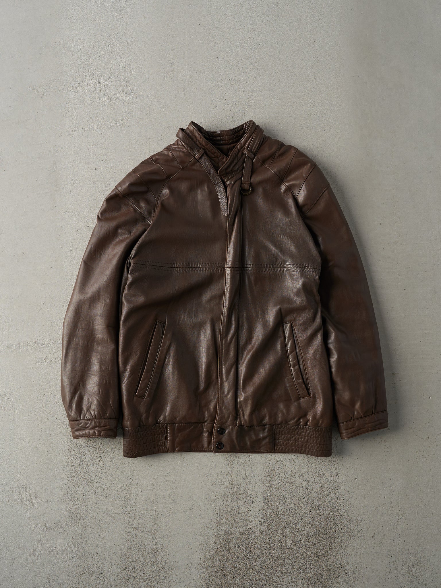 Vintage 90s Chocolate Brown Leather Jacket (XS)