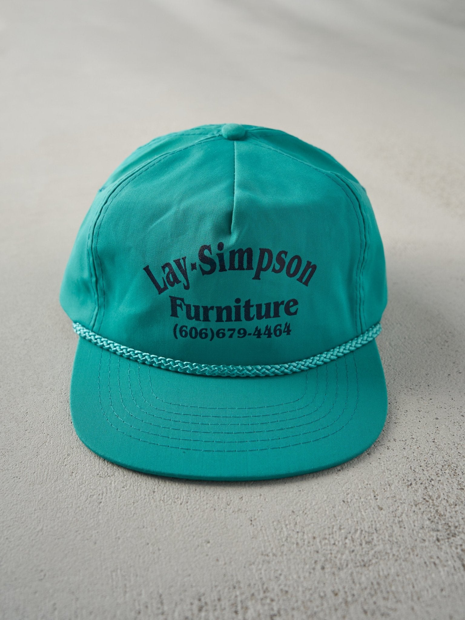 Vintage 80s Teal Lay Simpson Furniture Zipback Hat